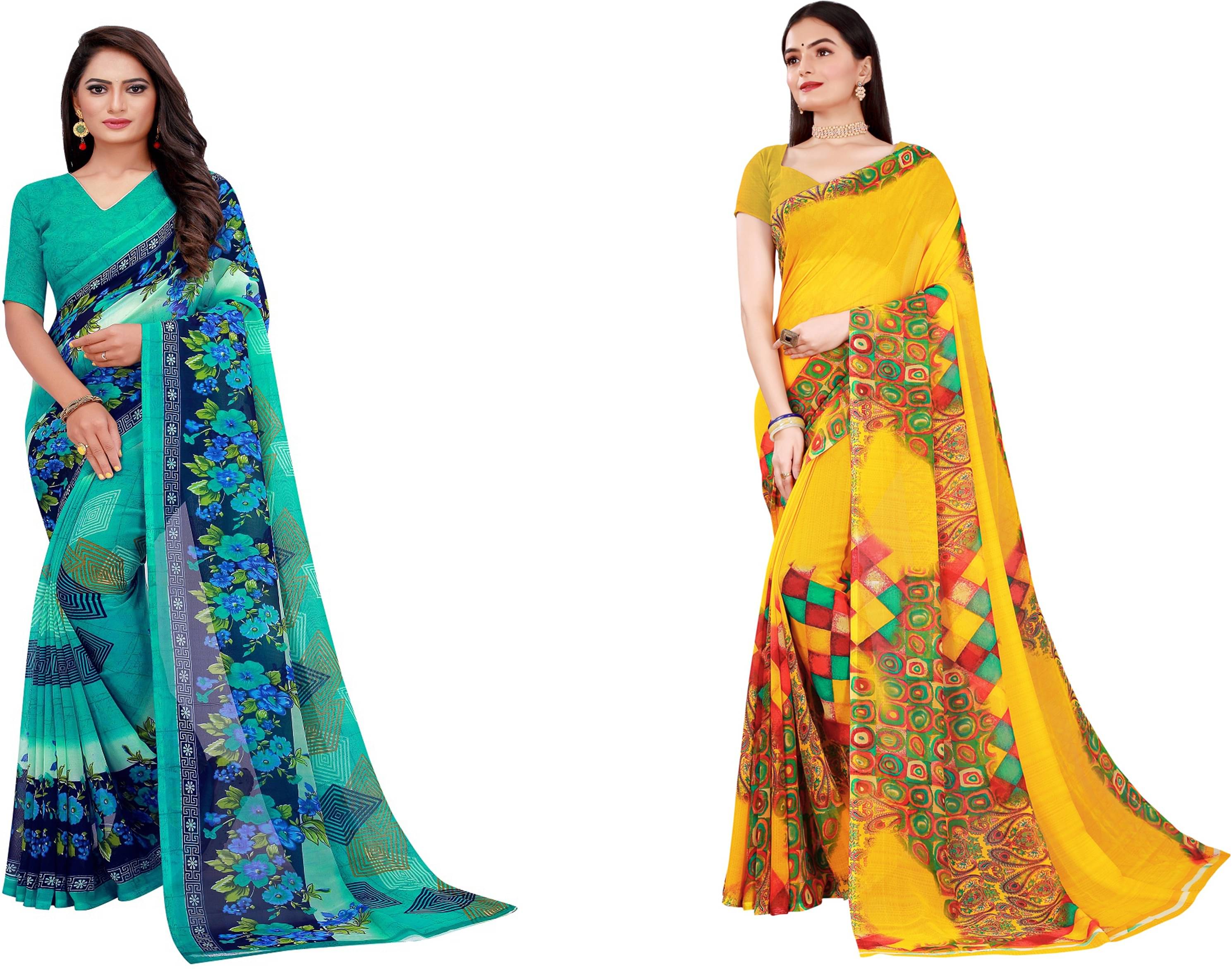 Samai Georgette Printed Saree With Unstitched Blouse Piece ( Multicolor3 ) Samai Georgette Printed Saree With Unstitched Blouse Piece ( Multicolor3 )