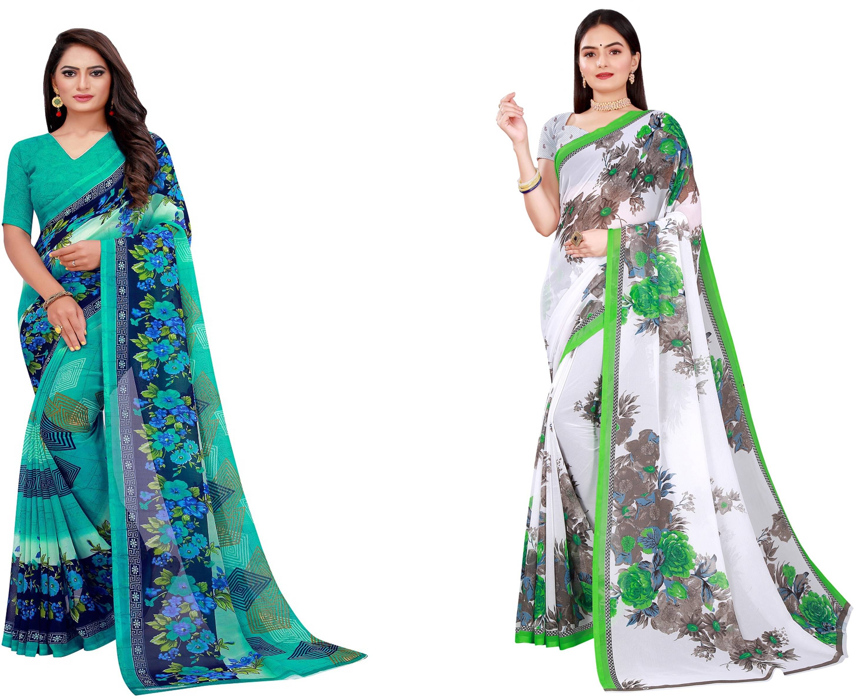 Samai Georgette Printed Saree With Unstitched Blouse Piece ( Multicolor ) Samai Georgette Printed Saree With Unstitched Blouse Piece ( Multicolor )