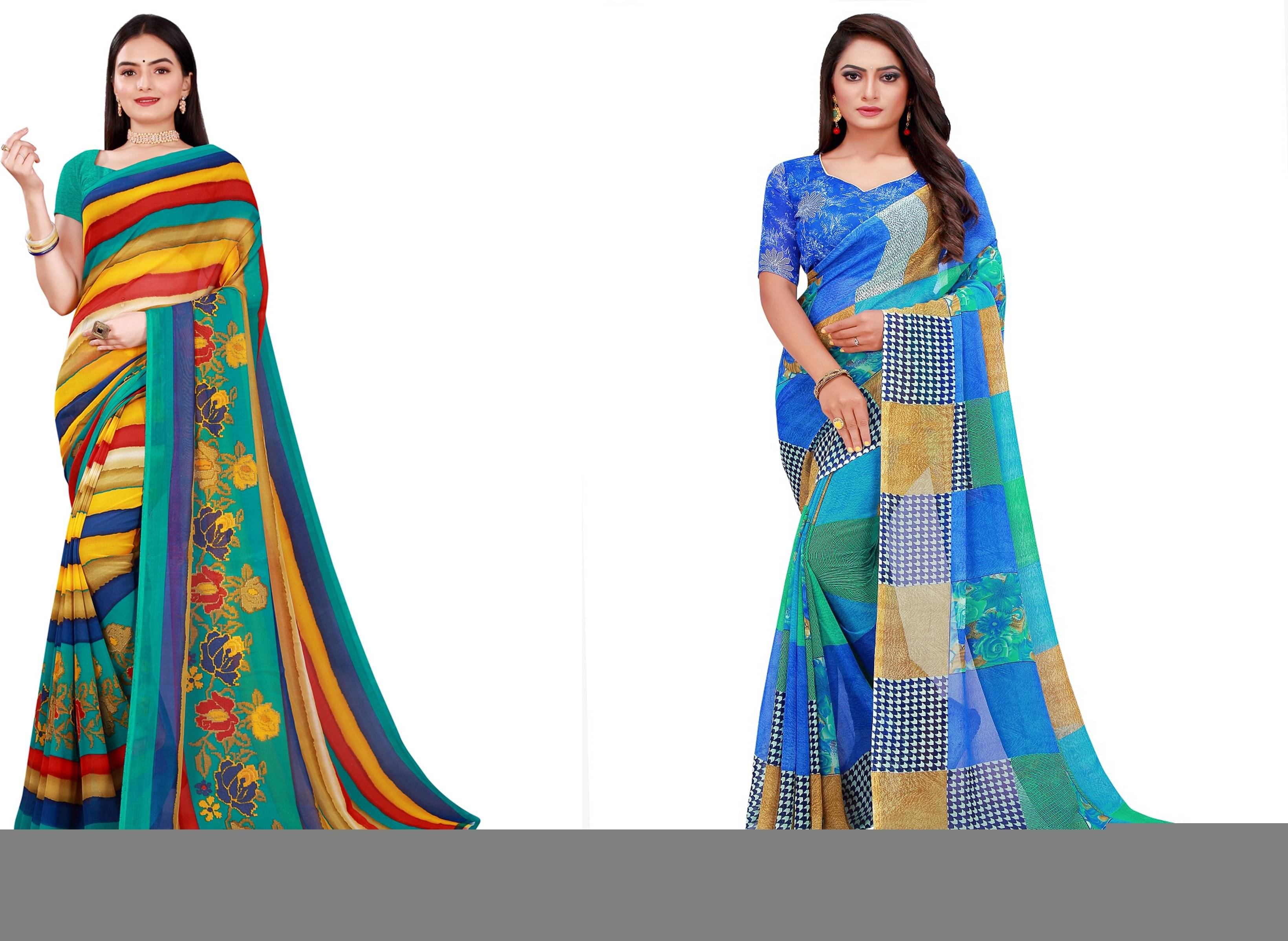 Samai Georgette Printed Saree With Unstitched Blouse Piece ( Multicolor2 ) Samai Georgette Printed Saree With Unstitched Blouse Piece ( Multicolor2 )