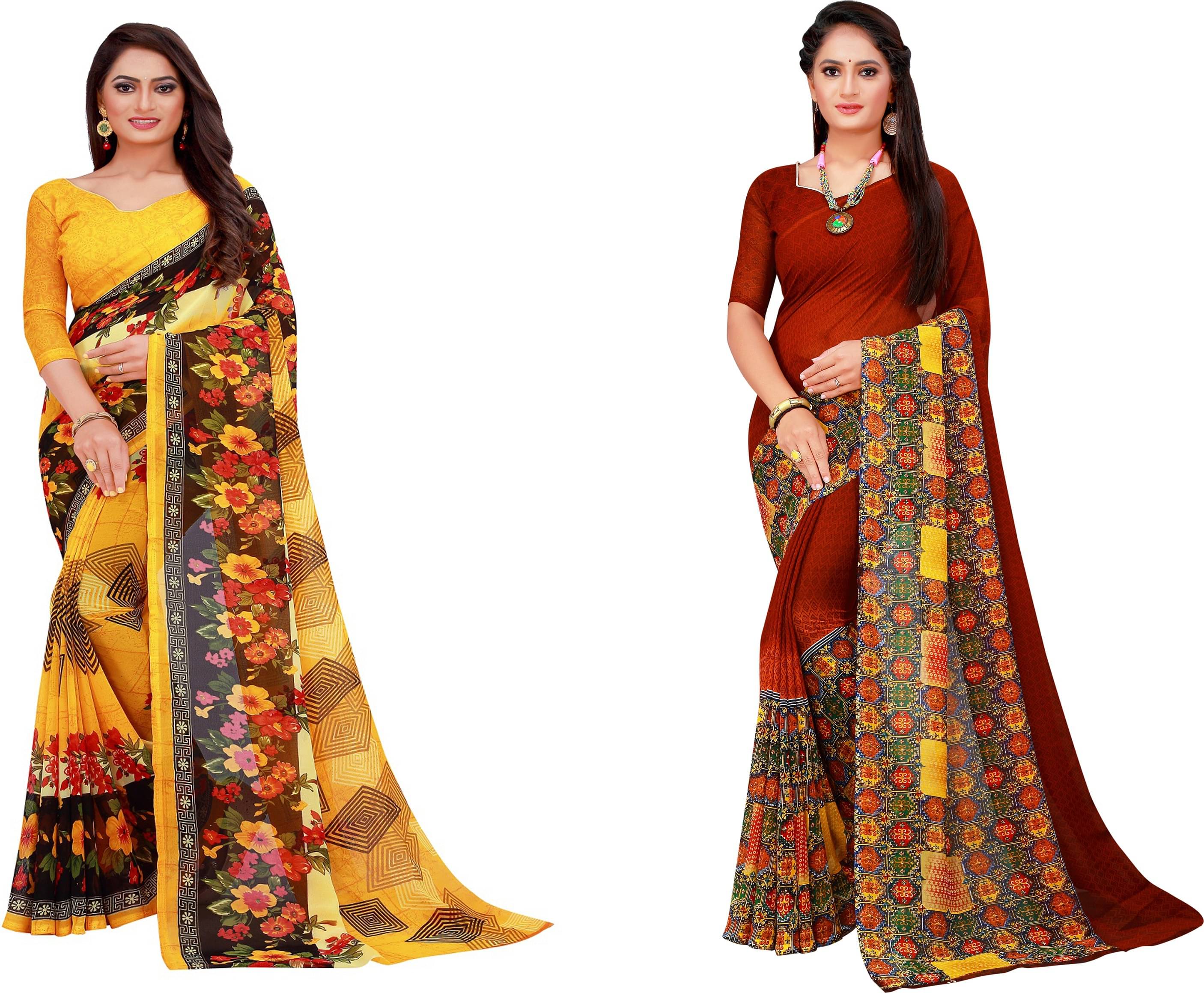 Samai Georgette Printed Saree With Unstitched Blouse Piece ( Multicolor7 ) Samai Georgette Printed Saree With Unstitched Blouse Piece ( Multicolor7 )
