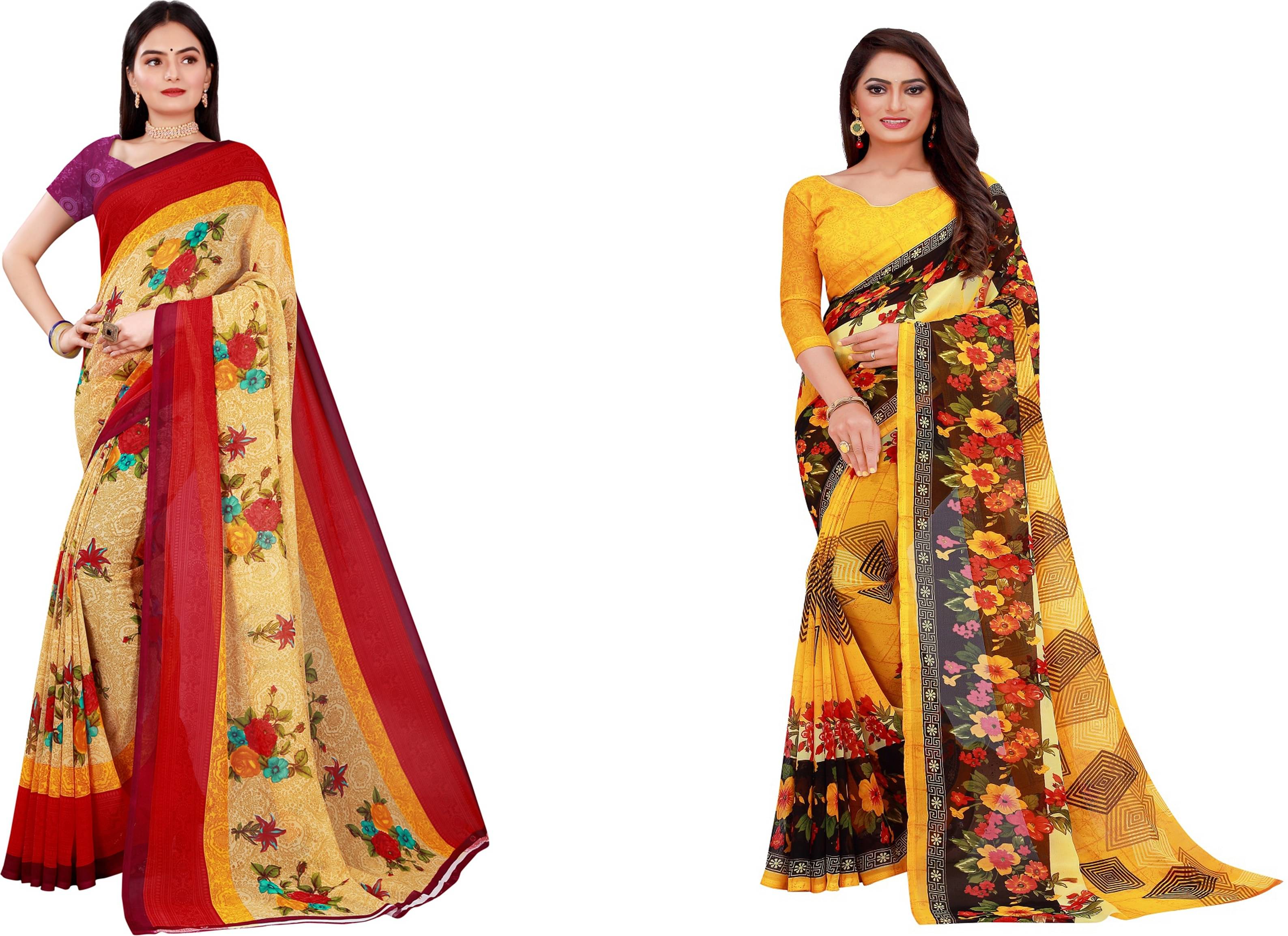 Samai Georgette Printed Saree With Unstitched Blouse Piece ( Multicolor6 ) Samai Georgette Printed Saree With Unstitched Blouse Piece ( Multicolor6 )