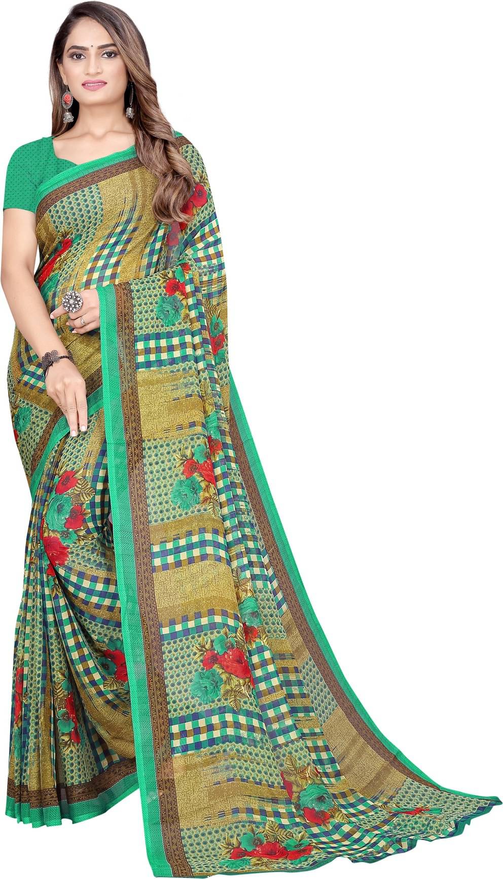 Samai Georgette Printed Saree With Unstitched Blouse Piece ( Multicolor2 ) Samai Georgette Printed Saree With Unstitched Blouse Piece ( Multicolor2 )