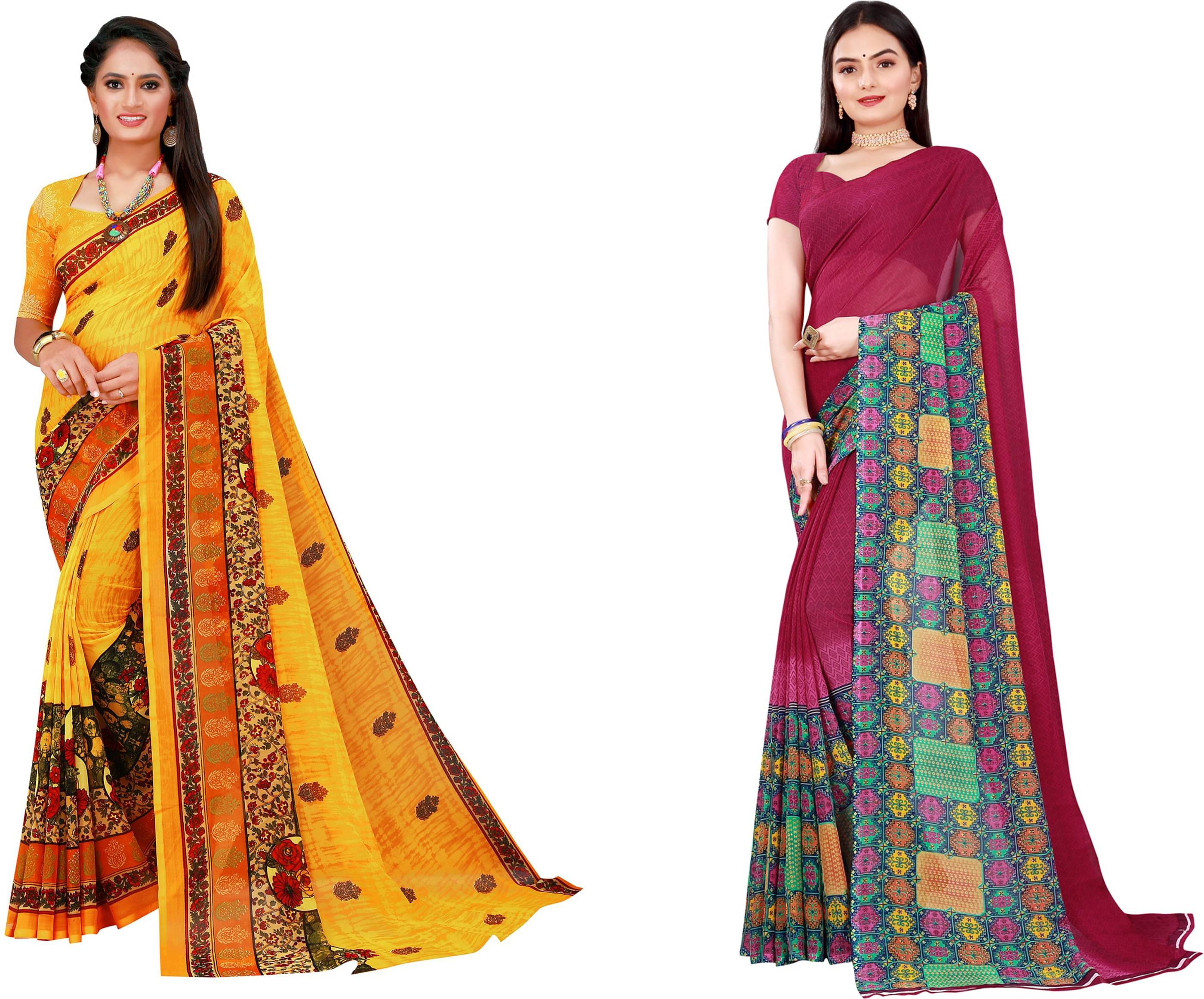 Samai Georgette Printed Saree With Unstitched Blouse Piece ( Multicolor3 ) Samai Georgette Printed Saree With Unstitched Blouse Piece ( Multicolor3 )