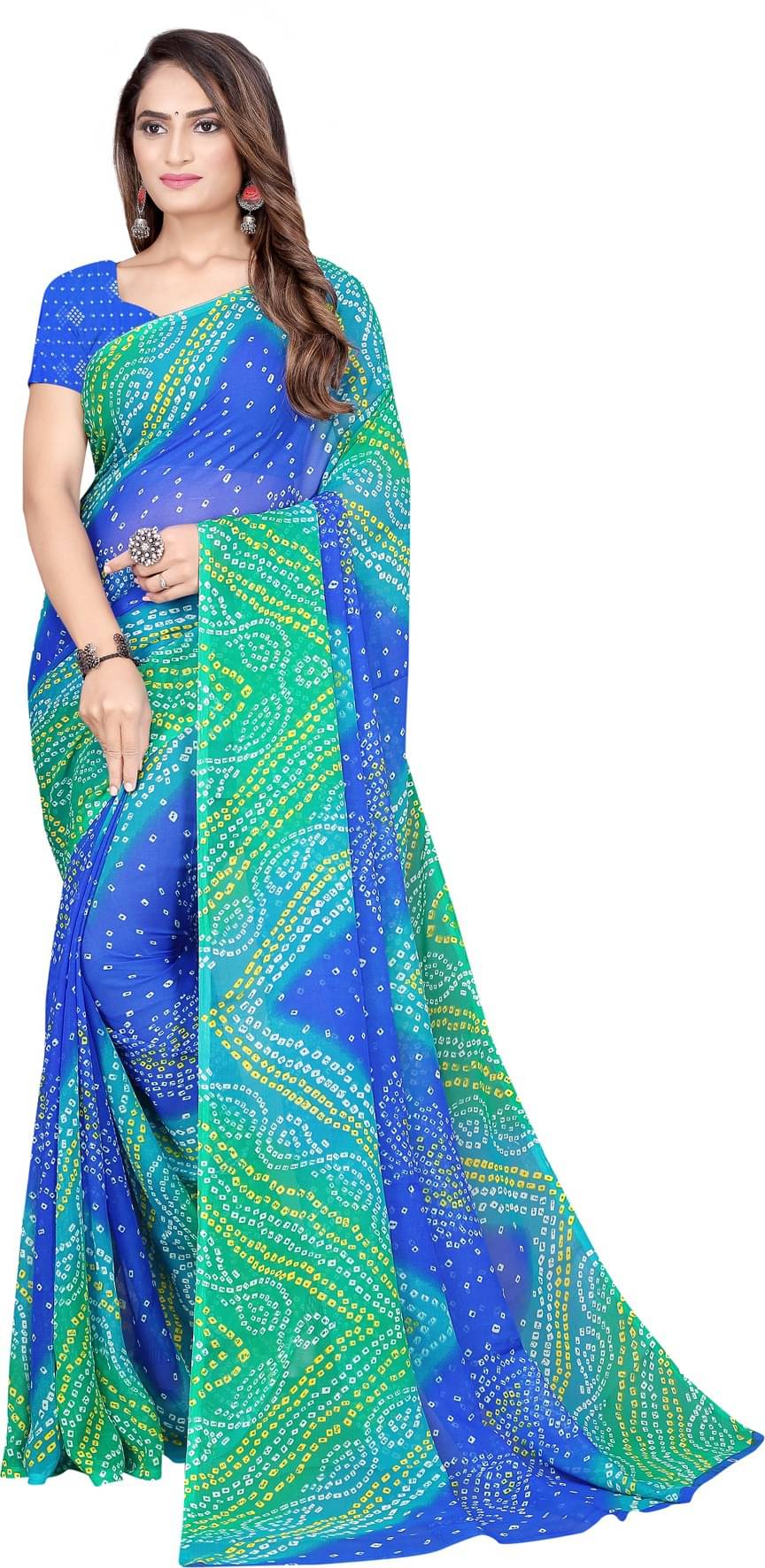     			Samai Georgette Printed Saree With Unstitched Blouse Piece ( Multicolor9 )