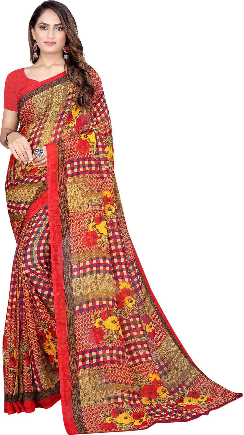 Samai Georgette Printed Saree With Unstitched Blouse Piece ( Multicolor5 ) Samai Georgette Printed Saree With Unstitched Blouse Piece ( Multicolor5 )