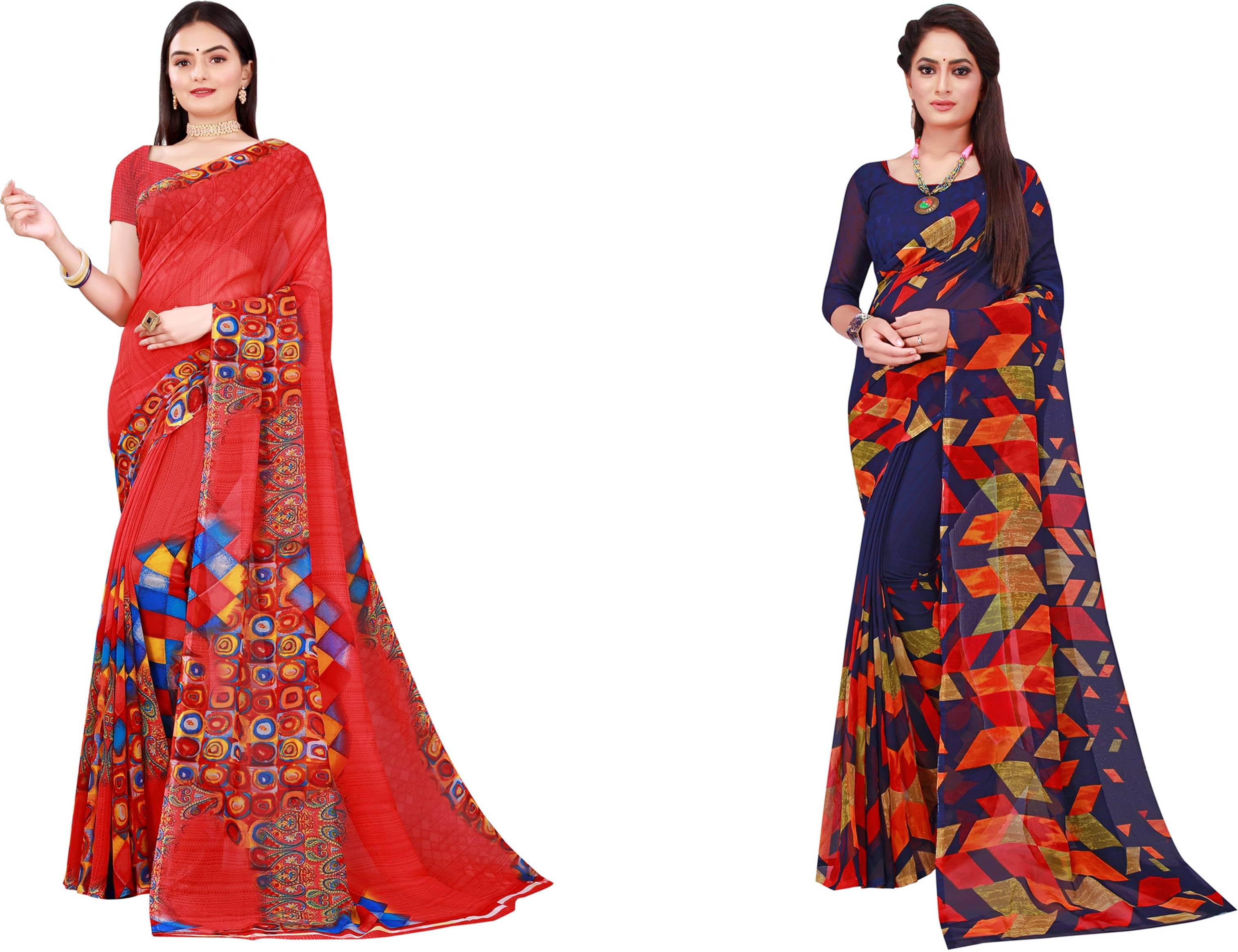 Samai Georgette Printed Saree With Unstitched Blouse Piece ( Multicolor2 ) Samai Georgette Printed Saree With Unstitched Blouse Piece ( Multicolor2 )