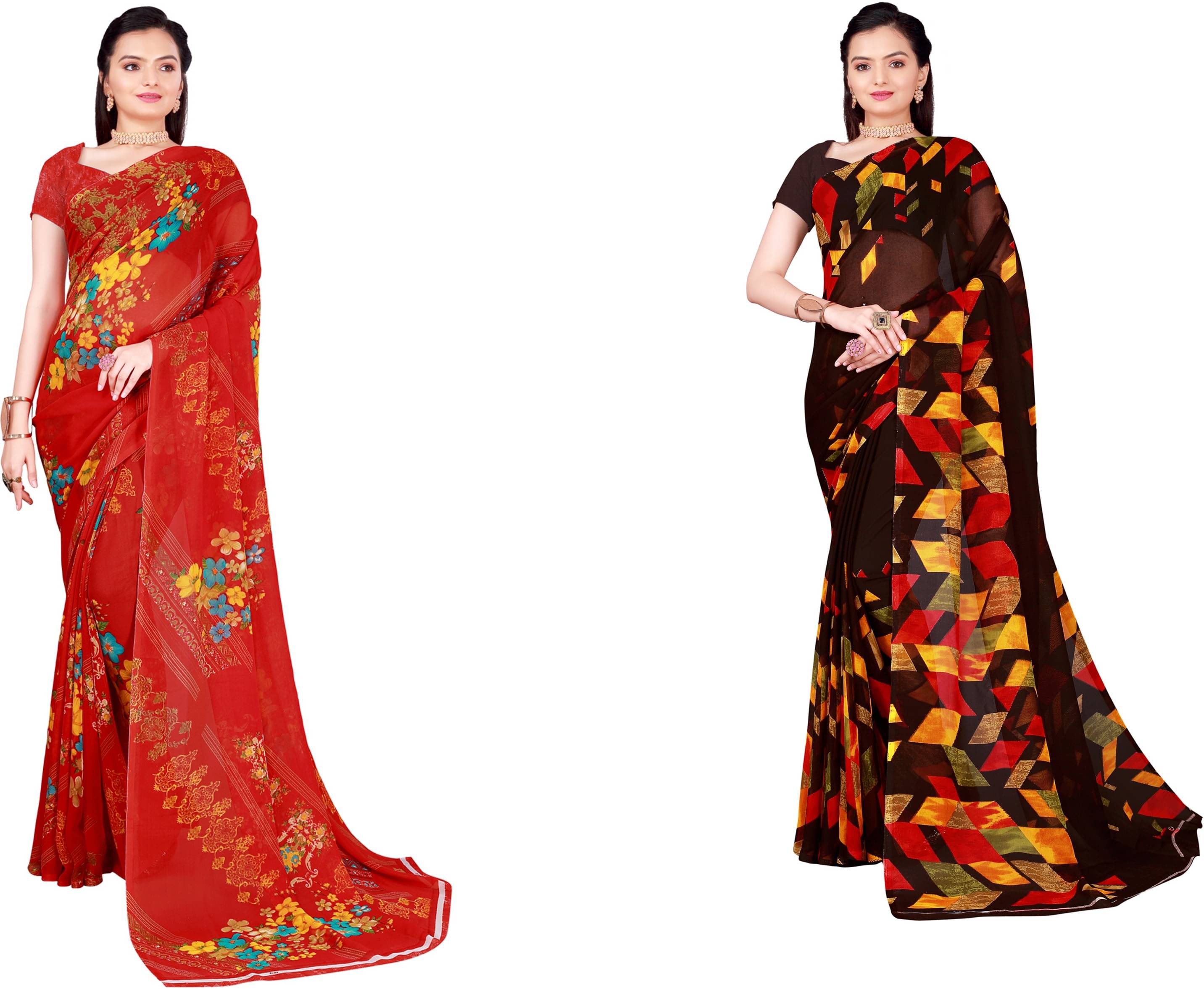 Samai Georgette Printed Saree With Unstitched Blouse Piece ( Multicolor3 ) Samai Georgette Printed Saree With Unstitched Blouse Piece ( Multicolor3 )