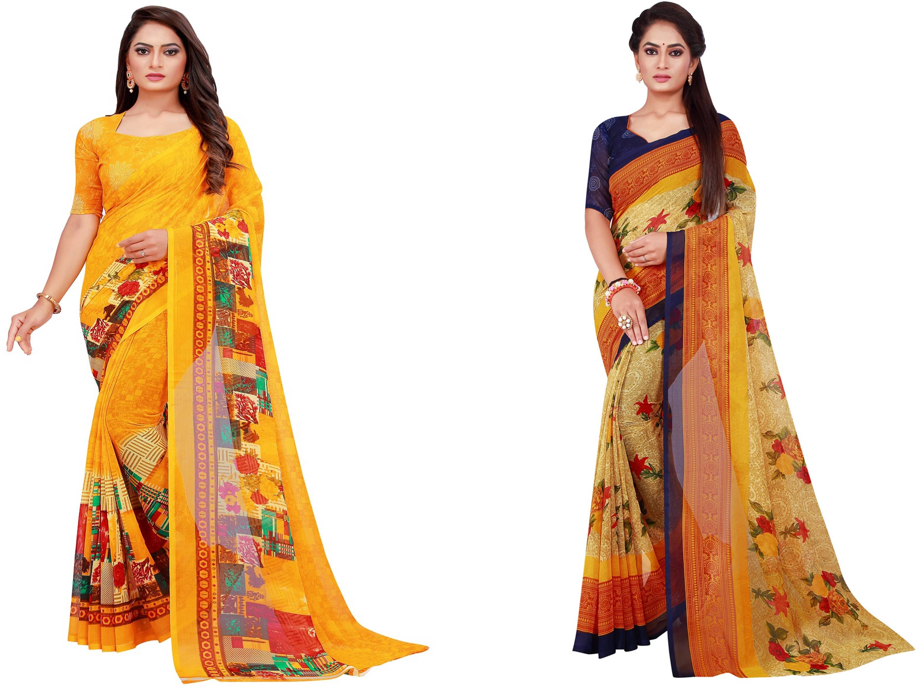 Samai Georgette Printed Saree With Unstitched Blouse Piece ( Multicolor7 ) Samai Georgette Printed Saree With Unstitched Blouse Piece ( Multicolor7 )