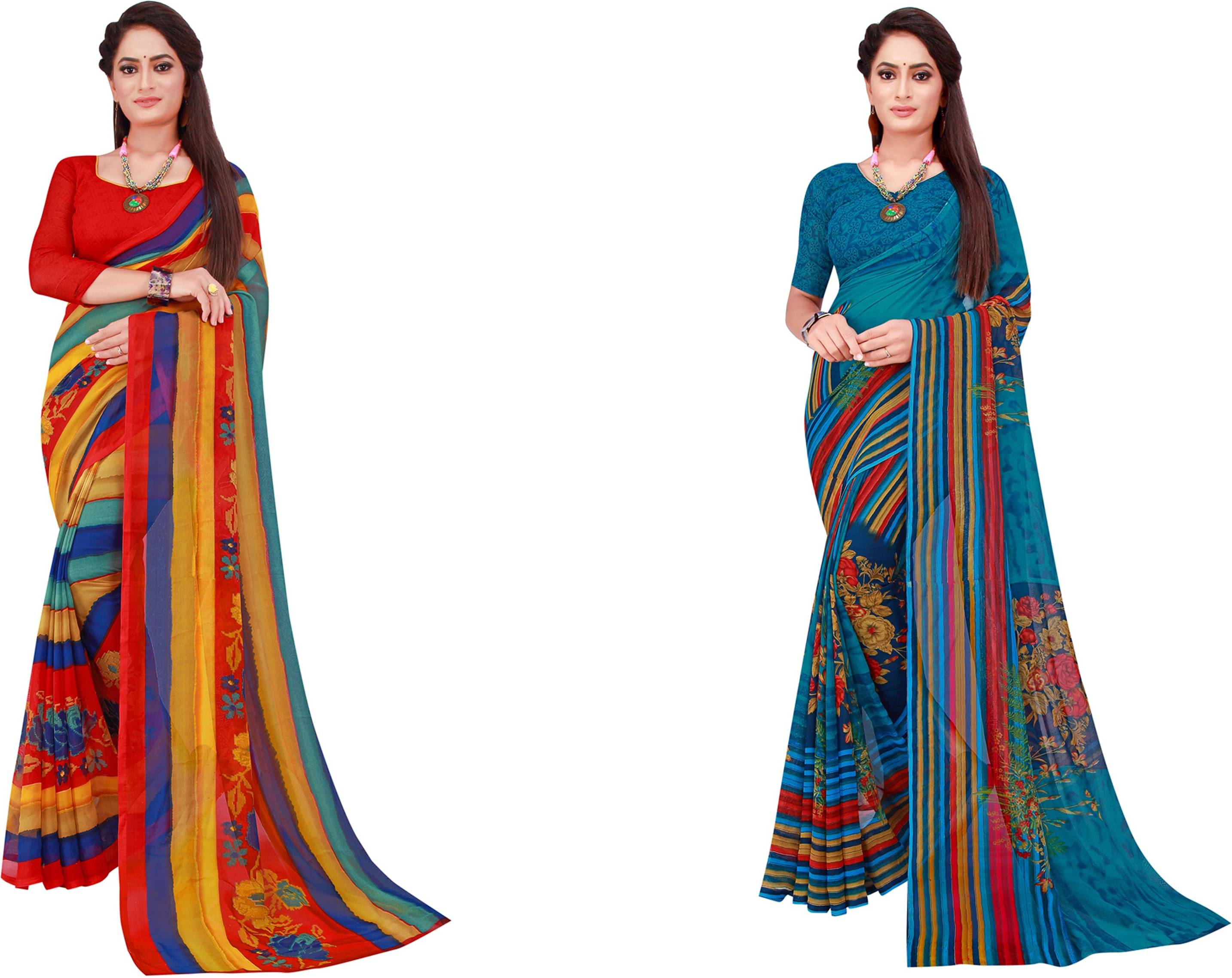 Samai Georgette Printed Saree With Unstitched Blouse Piece ( Multicolor7 ) Samai Georgette Printed Saree With Unstitched Blouse Piece ( Multicolor7 )
