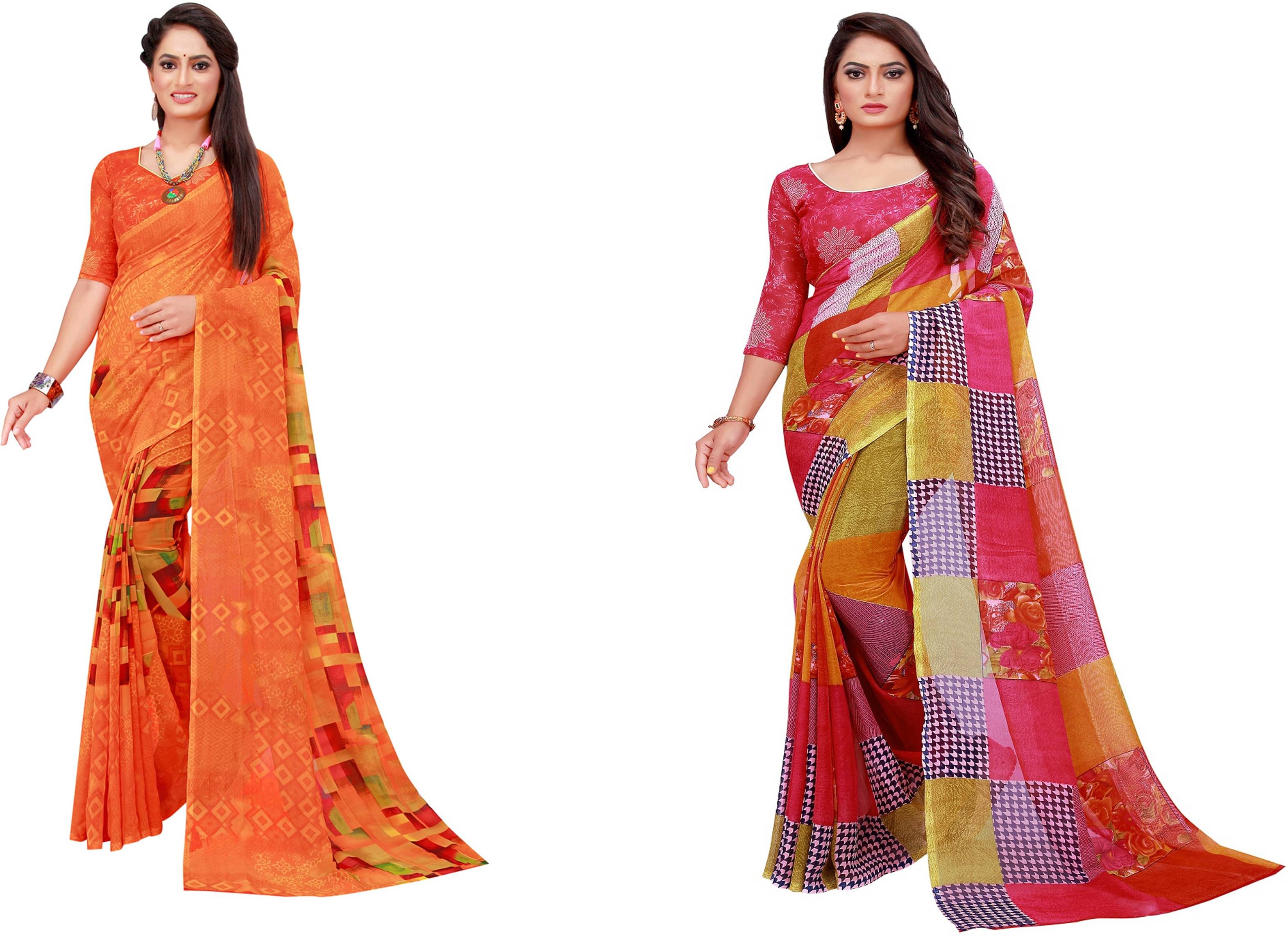 Samai Georgette Printed Saree With Unstitched Blouse Piece ( Multicolor2 ) Samai Georgette Printed Saree With Unstitched Blouse Piece ( Multicolor2 )