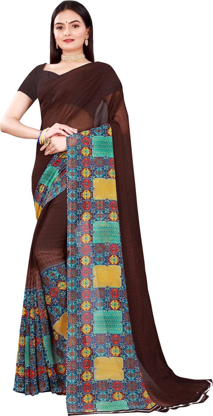 Samai Georgette Printed Saree With Unstitched Blouse Piece ( Multicolor1 ) Samai Georgette Printed Saree With Unstitched Blouse Piece ( Multicolor1 )