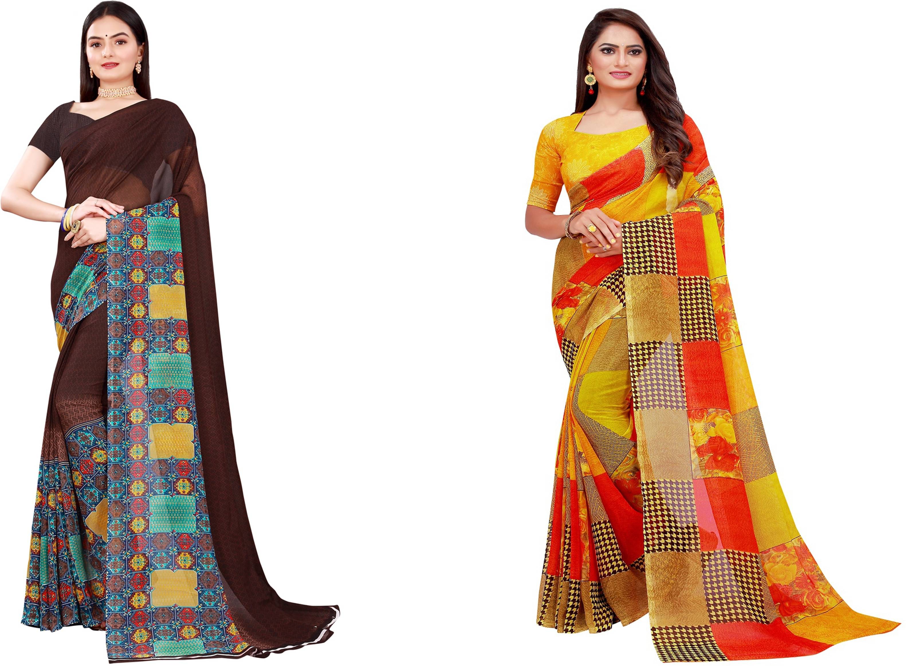     			Samai Georgette Printed Saree With Unstitched Blouse Piece ( Multicolor2 )