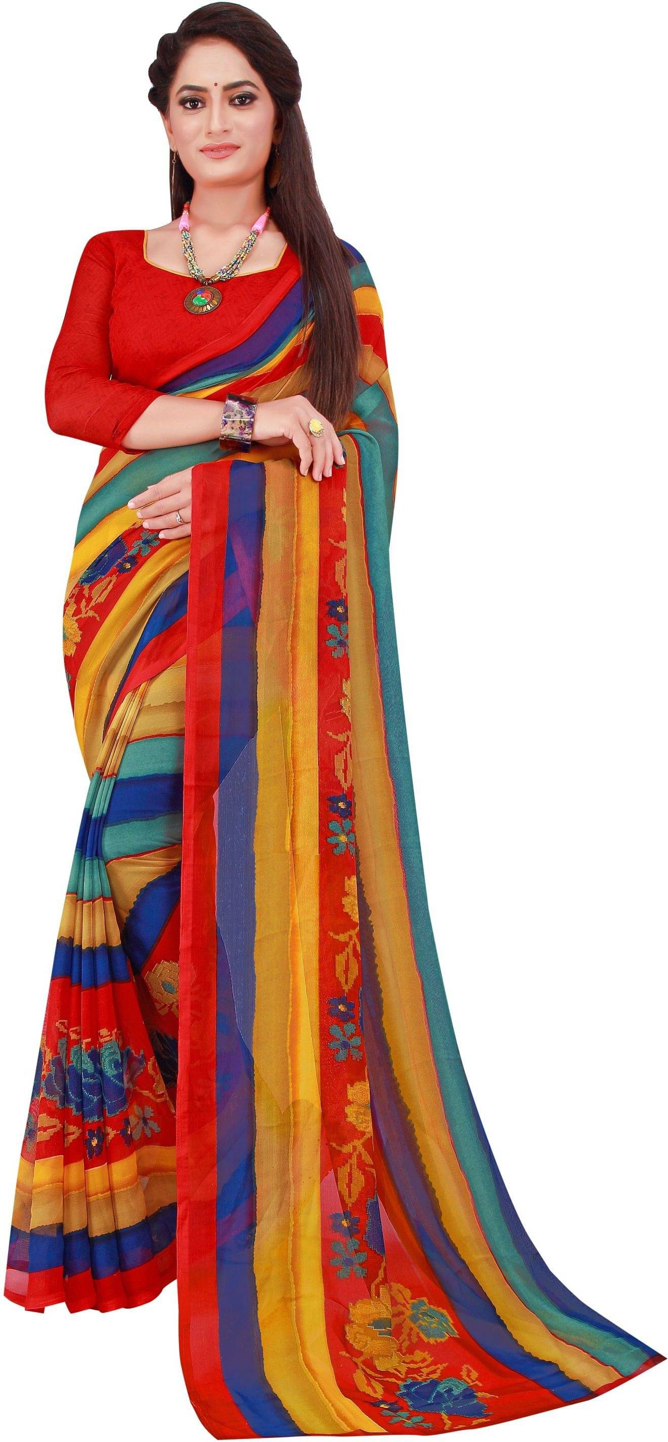 Samai Georgette Printed Saree With Unstitched Blouse Piece ( Multicolor6 ) Samai Georgette Printed Saree With Unstitched Blouse Piece ( Multicolor6 )