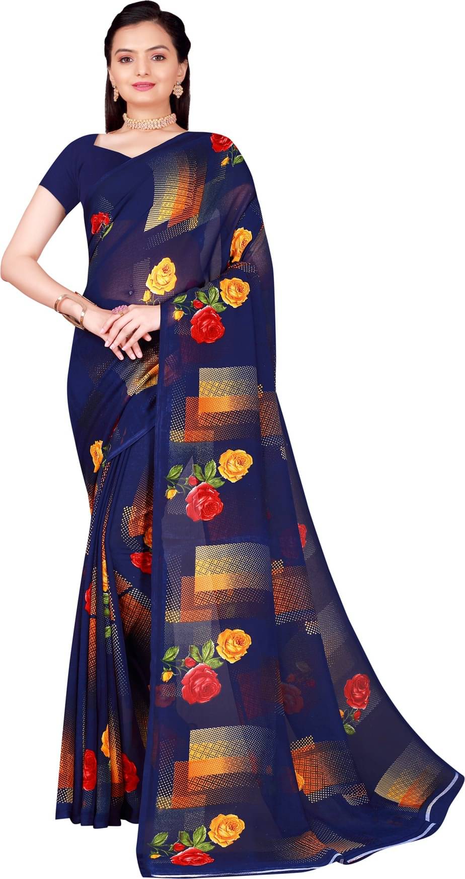 Samai Georgette Printed Saree With Unstitched Blouse Piece ( Multicolor2 ) Samai Georgette Printed Saree With Unstitched Blouse Piece ( Multicolor2 )