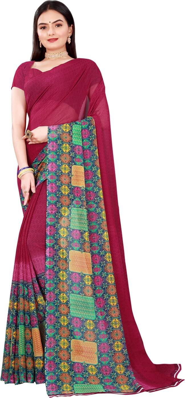 Samai Georgette Printed Saree With Unstitched Blouse Piece ( Multicolor8 ) Samai Georgette Printed Saree With Unstitched Blouse Piece ( Multicolor8 )