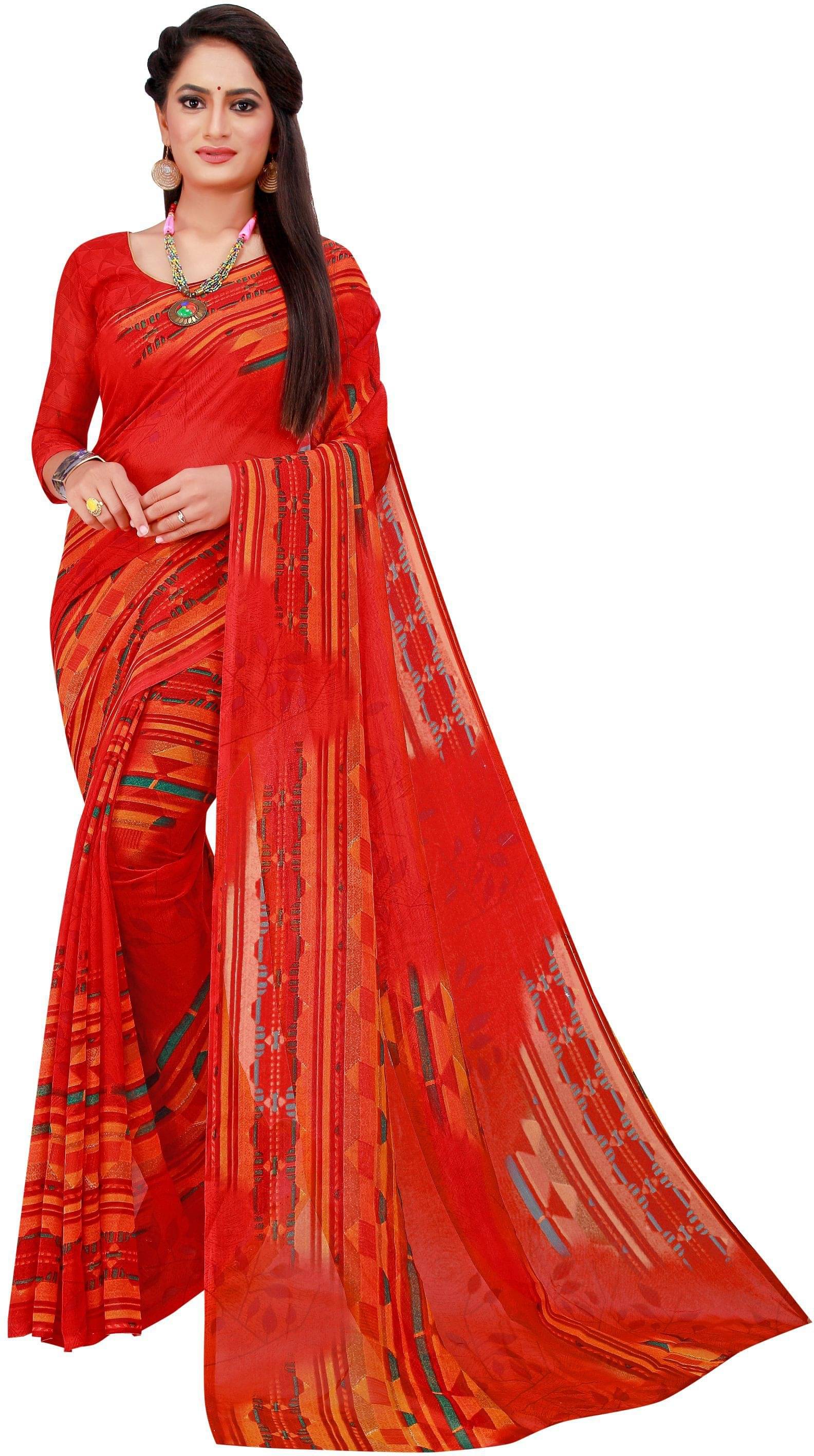 Samai Georgette Printed Saree With Unstitched Blouse Piece ( Multicolor8 ) Samai Georgette Printed Saree With Unstitched Blouse Piece ( Multicolor8 )