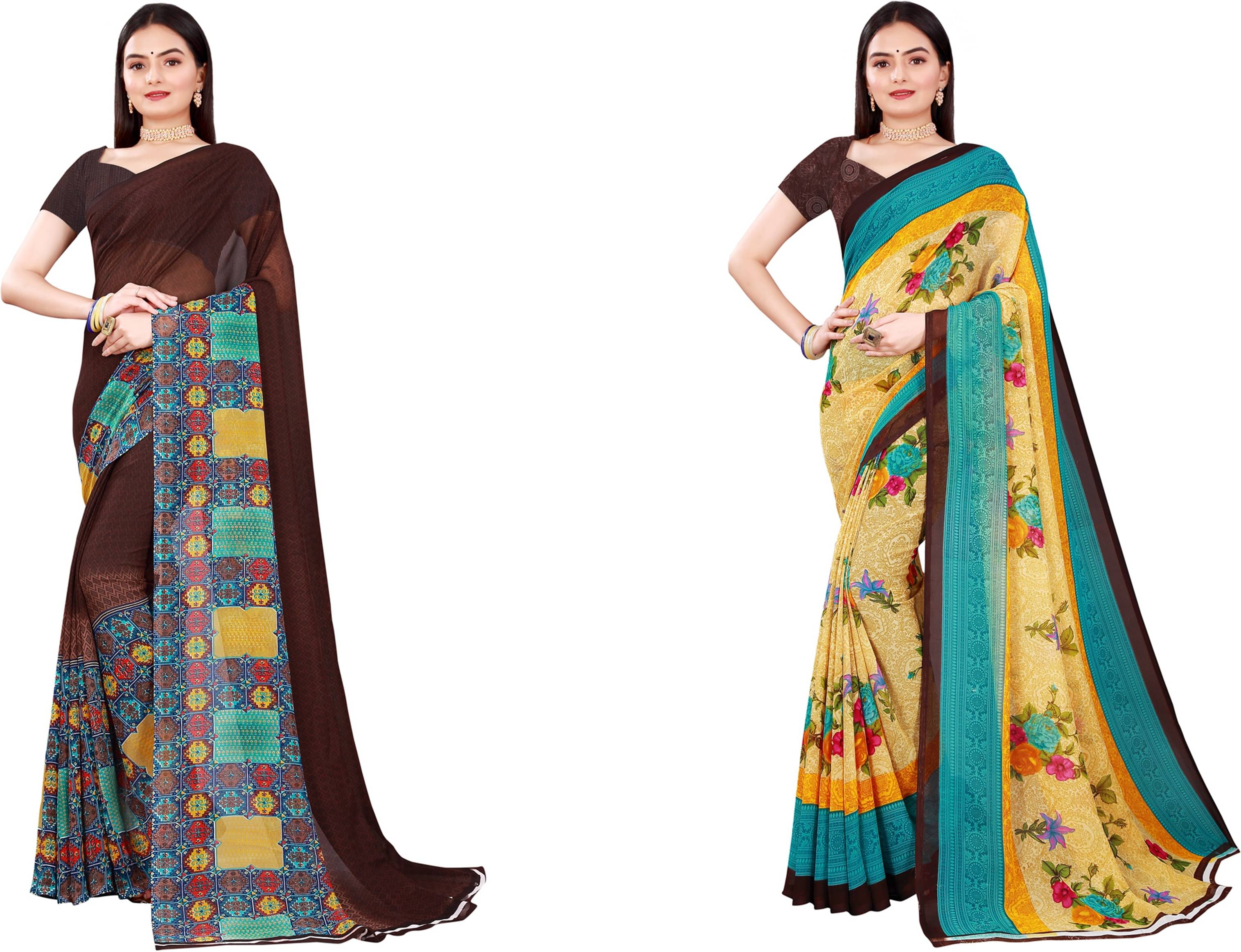     			Samai Georgette Printed Saree With Unstitched Blouse Piece ( Multicolor3 )