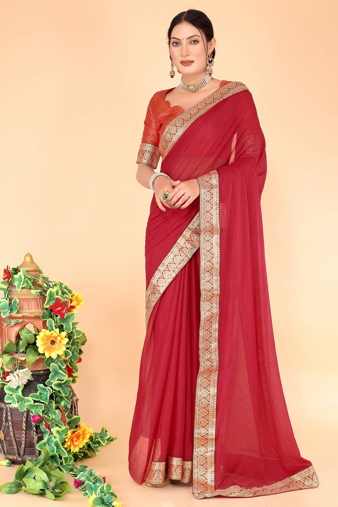 Samai Georgette Solid Saree With Unstitched Blouse Piece ( Multicolor3 ) Samai Georgette Solid Saree With Unstitched Blouse Piece ( Multicolor3 )