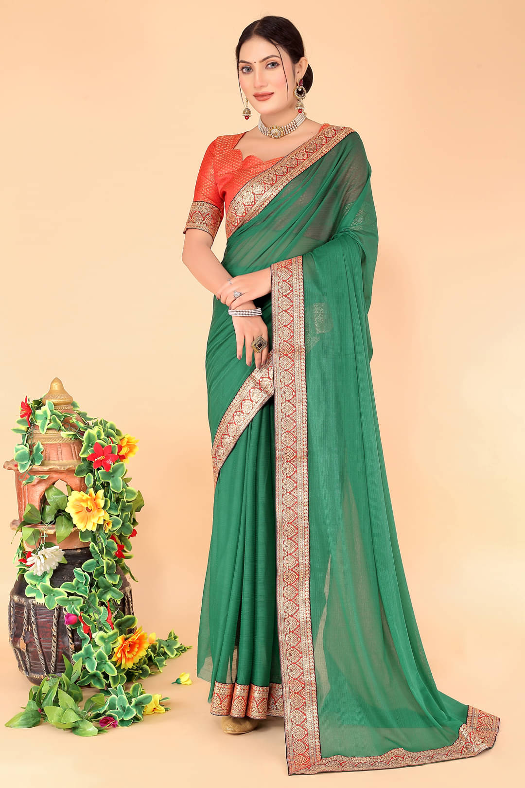 Samai Georgette Solid Saree With Unstitched Blouse Piece ( Multicolor9 ) Samai Georgette Solid Saree With Unstitched Blouse Piece ( Multicolor9 )