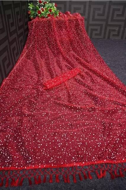     			Samai Net Printed Saree With Unstitched Blouse Piece ( Red )