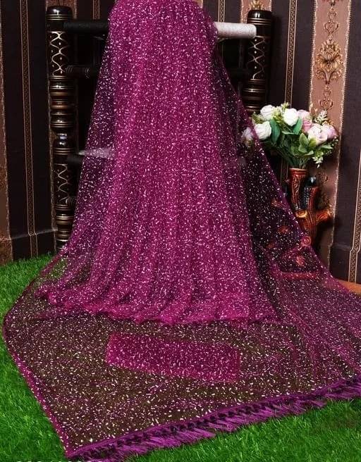     			Samai Net Printed Saree With Unstitched Blouse Piece ( Purple )