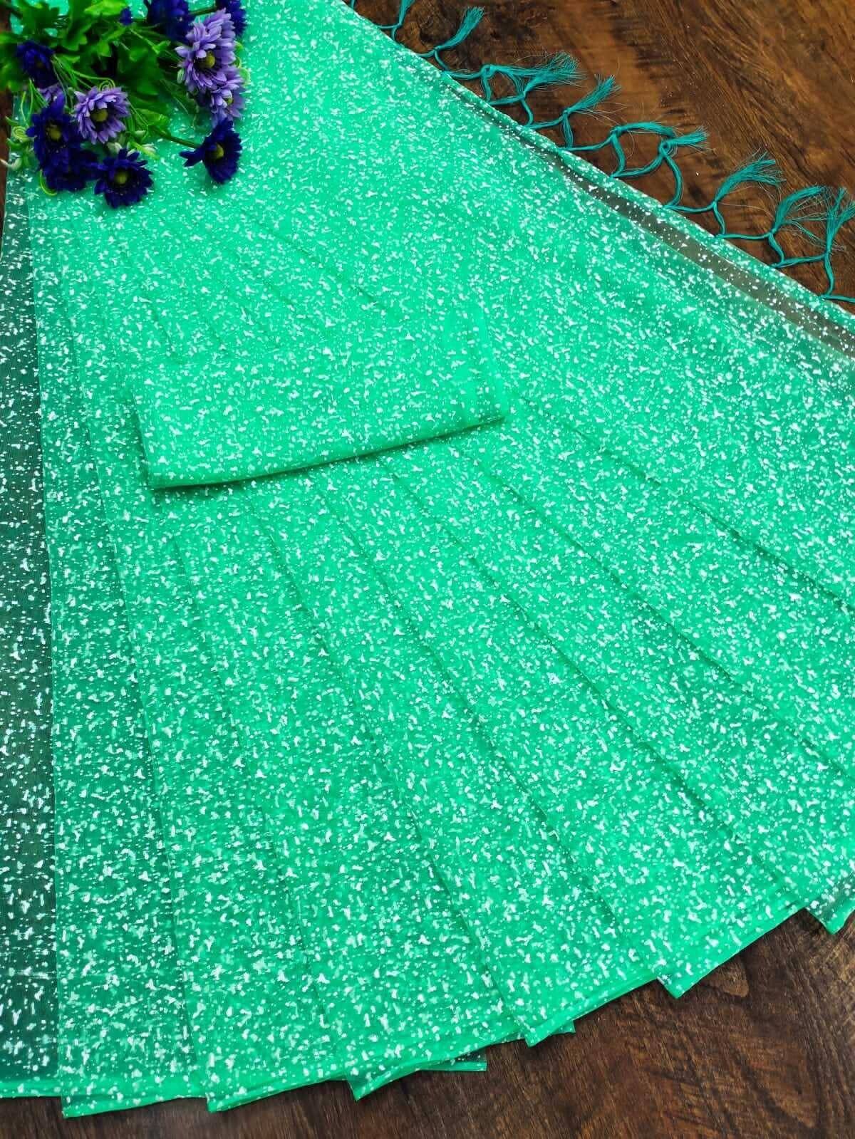 Samai Net Printed Saree With Unstitched Blouse Piece ( Lime Green ) Samai Net Printed Saree With Unstitched Blouse Piece ( Lime Green )