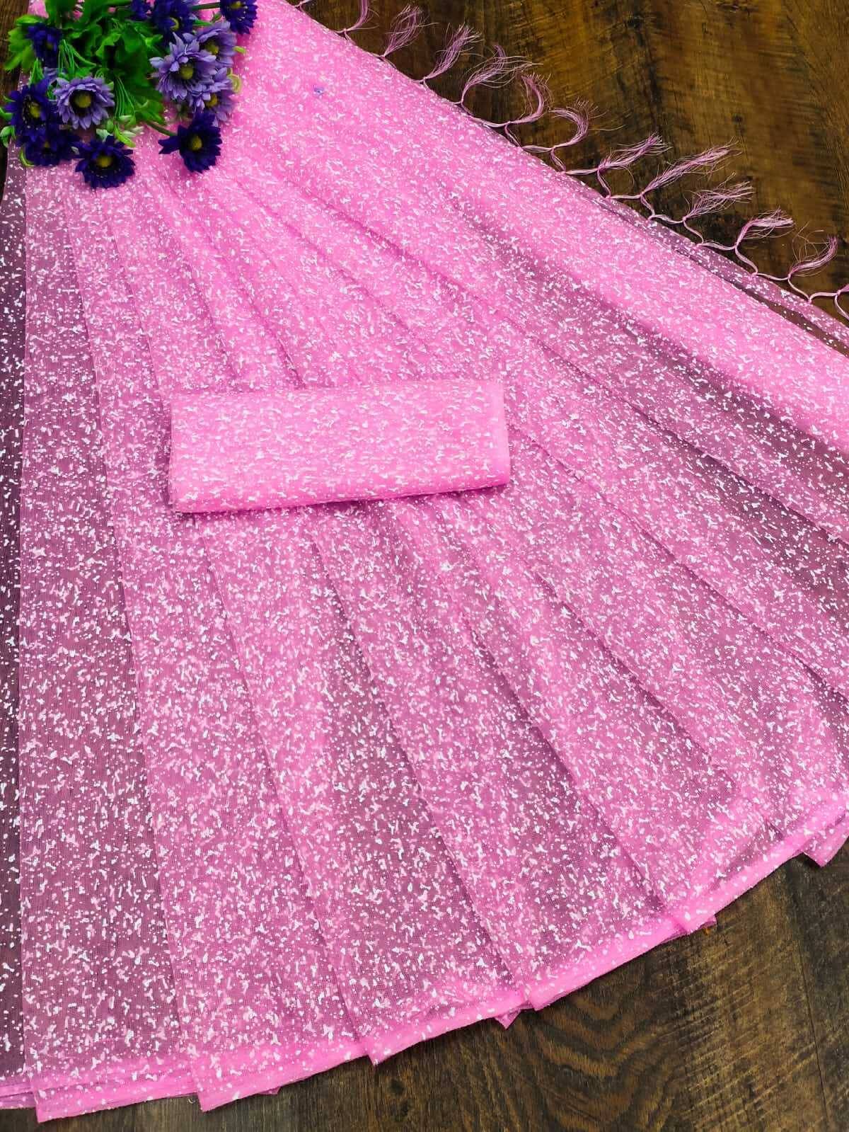     			Samai Net Printed Saree With Unstitched Blouse Piece ( Pink )