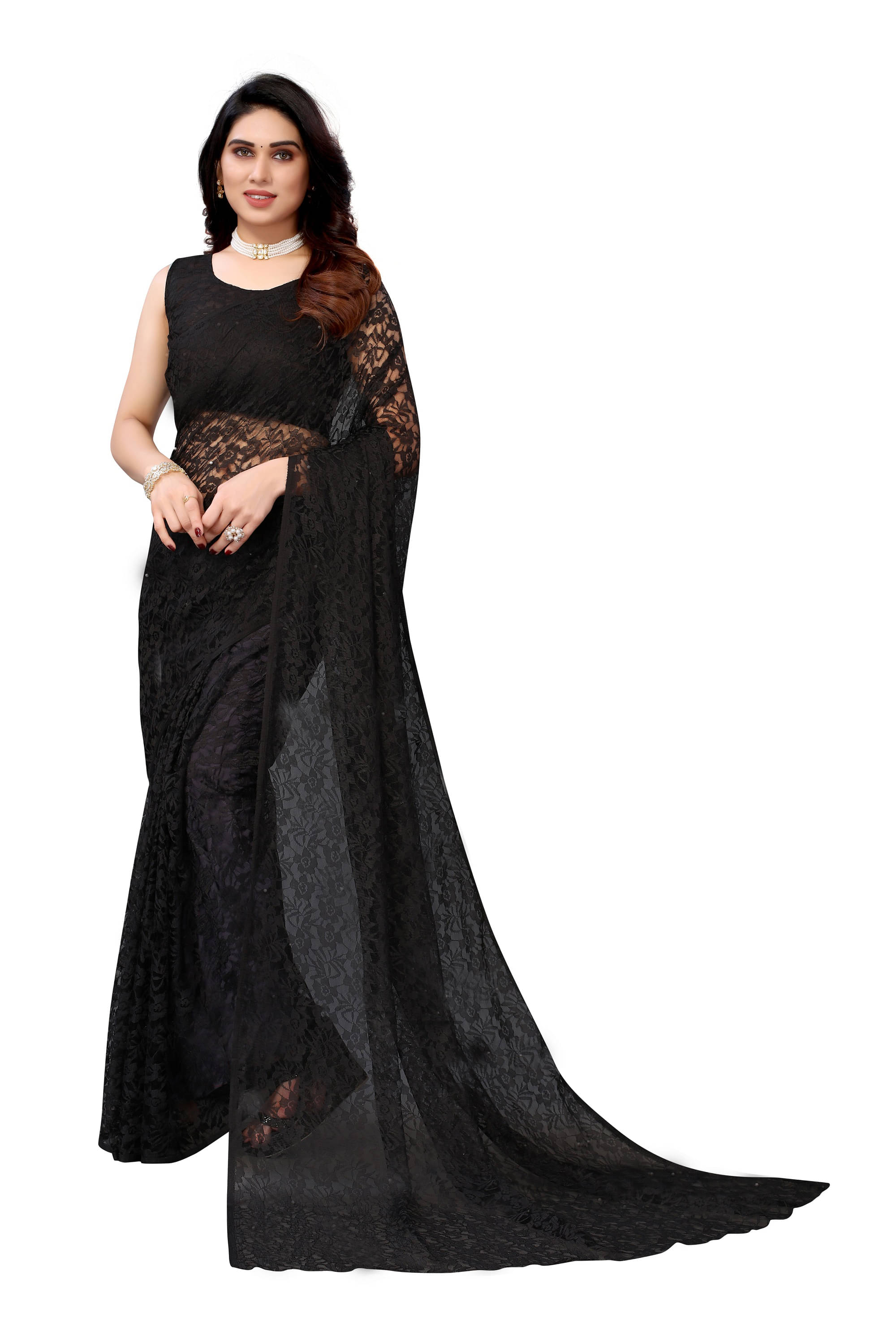 Samai Net Self Design Saree With Unstitched Blouse Piece ( Black ) Samai Net Self Design Saree With Unstitched Blouse Piece ( Black )
