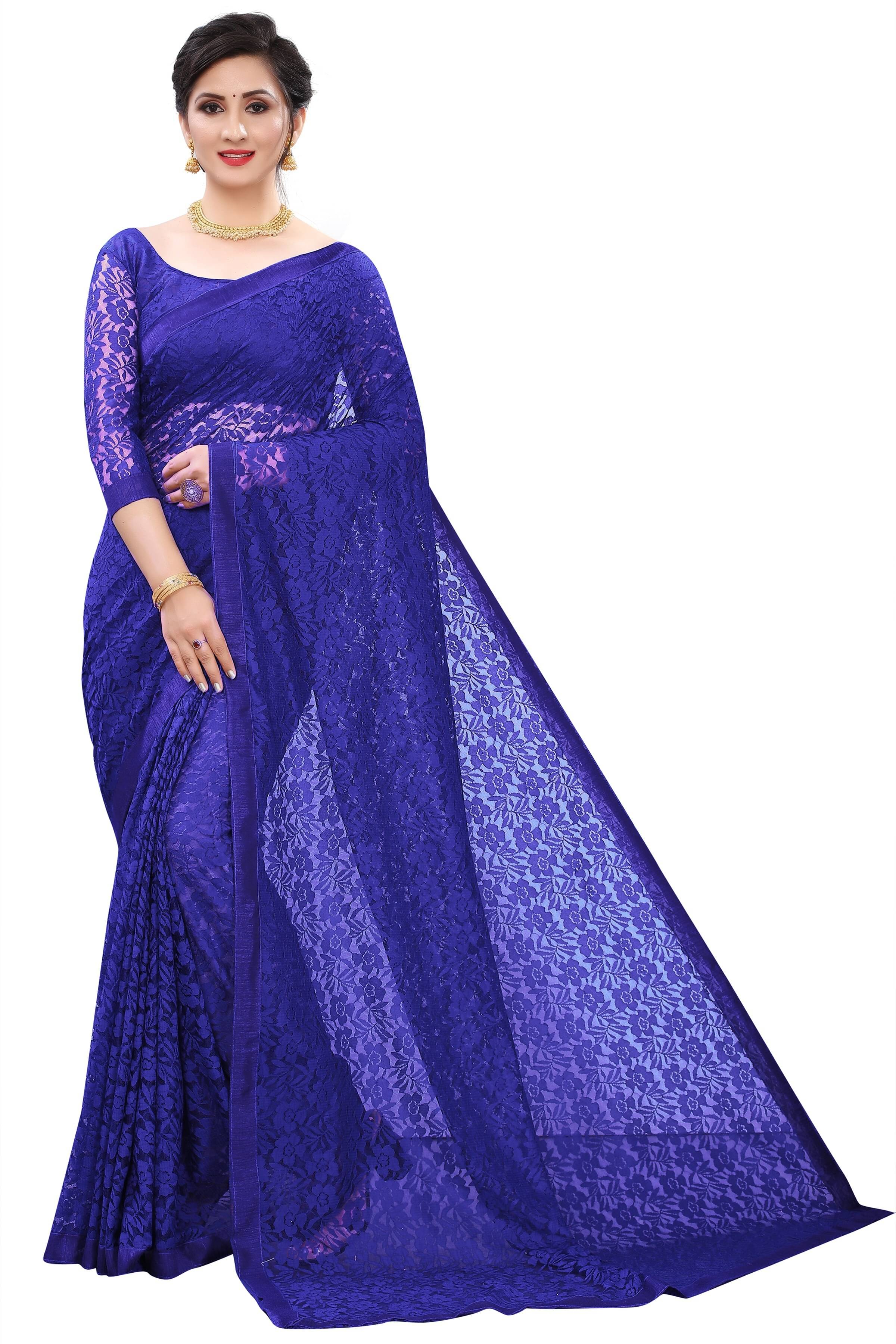 Samai Net Self Design Saree Without Blouse Piece ( Blue ) Samai Net Self Design Saree Without Blouse Piece ( Blue )