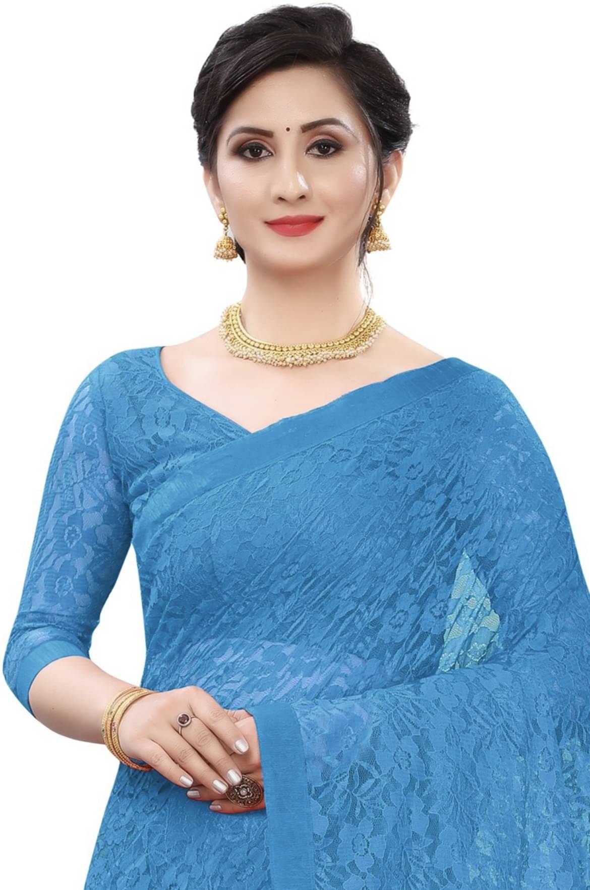 Samai Net Self Design Saree Without Blouse Piece ( Turquoise ) Samai Net Self Design Saree Without Blouse Piece ( Turquoise )