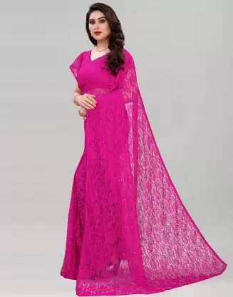 Samai Net Self Design Saree With Unstitched Blouse Piece ( Magenta ) Samai Net Self Design Saree With Unstitched Blouse Piece ( Magenta )