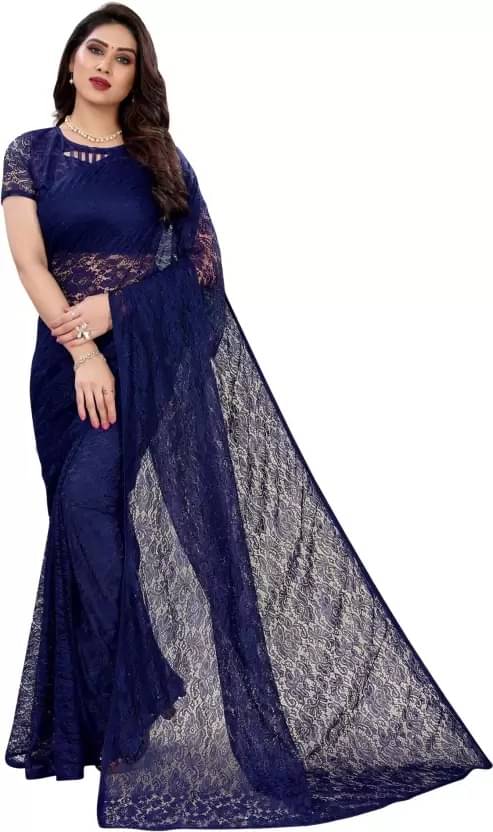 Samai Net Self Design Saree With Unstitched Blouse Piece ( Blue ) Samai Net Self Design Saree With Unstitched Blouse Piece ( Blue )
