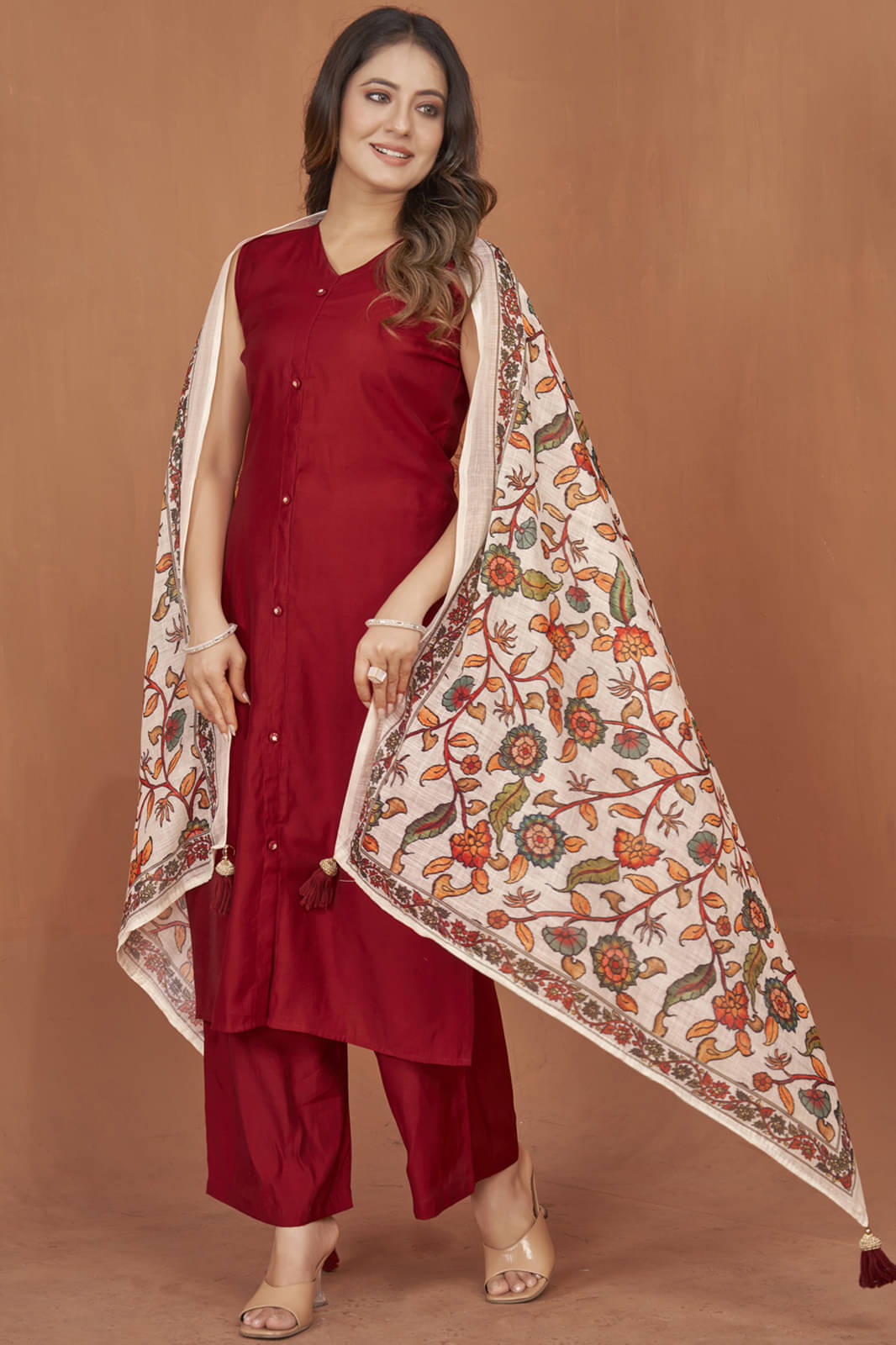     			Style Samsara Cotton Silk Solid Kurti With Pants Women's Stitched Salwar Suit - Maroon ( Pack of 1 )
