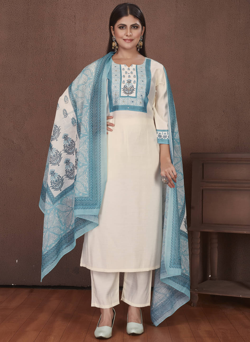 Style Samsara Silk Printed Kurti With Pants Women's Stitched Salwar Suit - Cream ( Pack of 1 ) Style Samsara Silk Printed Kurti With Pants Women's Stitched Salwar Suit - Cream ( Pack of 1 )