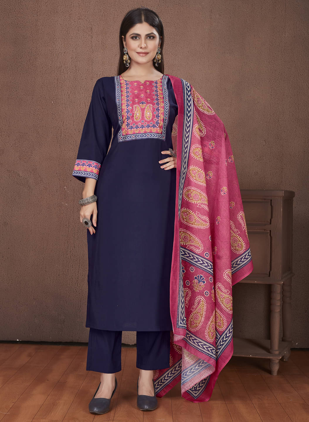     			Style Samsara Silk Printed Kurti With Pants Women's Stitched Salwar Suit - Blue ( Pack of 1 )