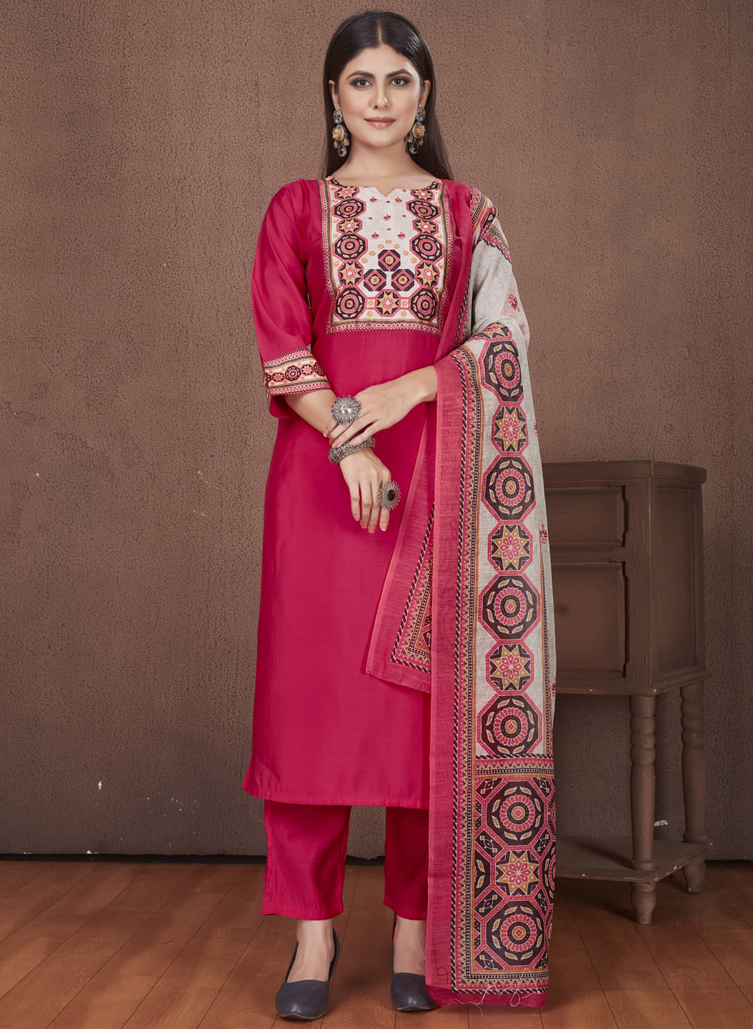 Style Samsara Silk Printed Kurti With Pants Women's Stitched Salwar Suit - Pink ( Pack of 1 ) Style Samsara Silk Printed Kurti With Pants Women's Stitched Salwar Suit - Pink ( Pack of 1 )