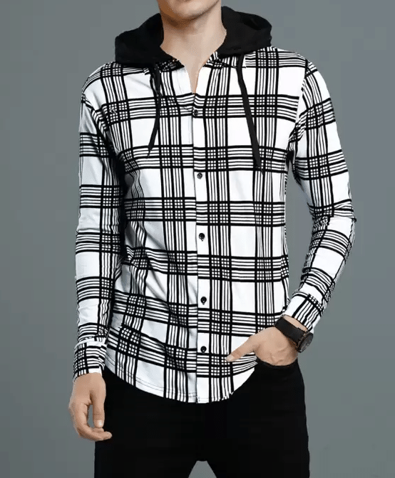     			Try This Cotton Blend Regular Fit Checks Full Sleeves Men's Hooded T-Shirt - White ( Pack of 1 )