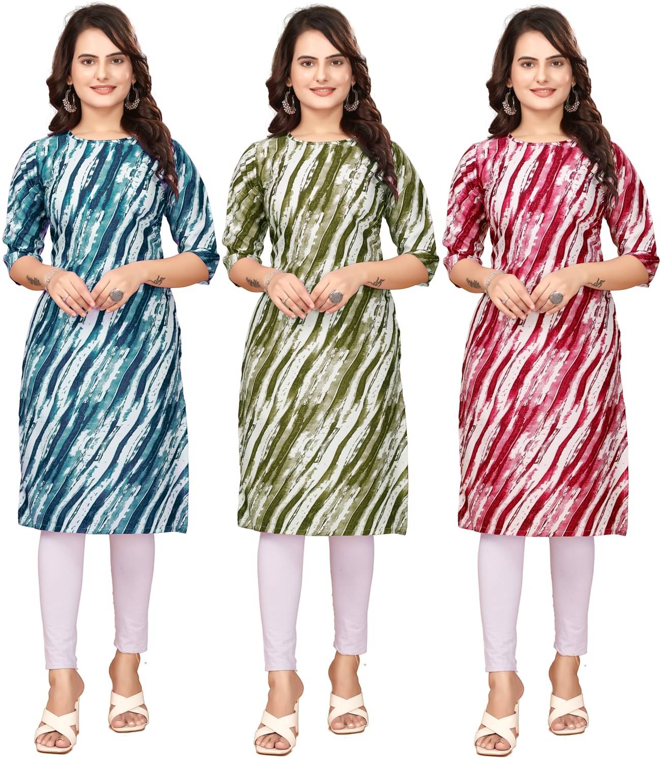     			VACHHARAJ GROUP Crepe Printed Straight Women's Kurti - Navy Blue,Green,Red ( Pack of 3 )