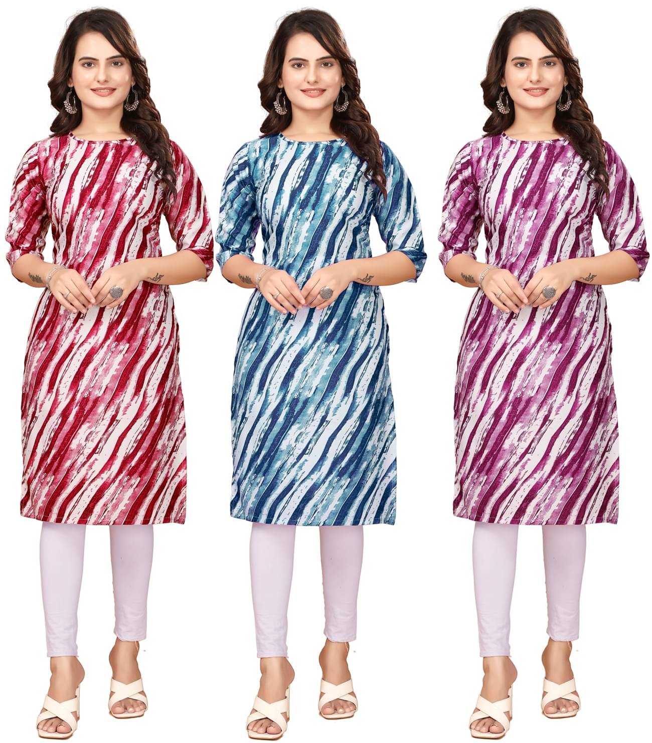     			VACHHARAJ GROUP Crepe Printed Straight Women's Kurti - Red,Blue,Purple ( Pack of 3 )