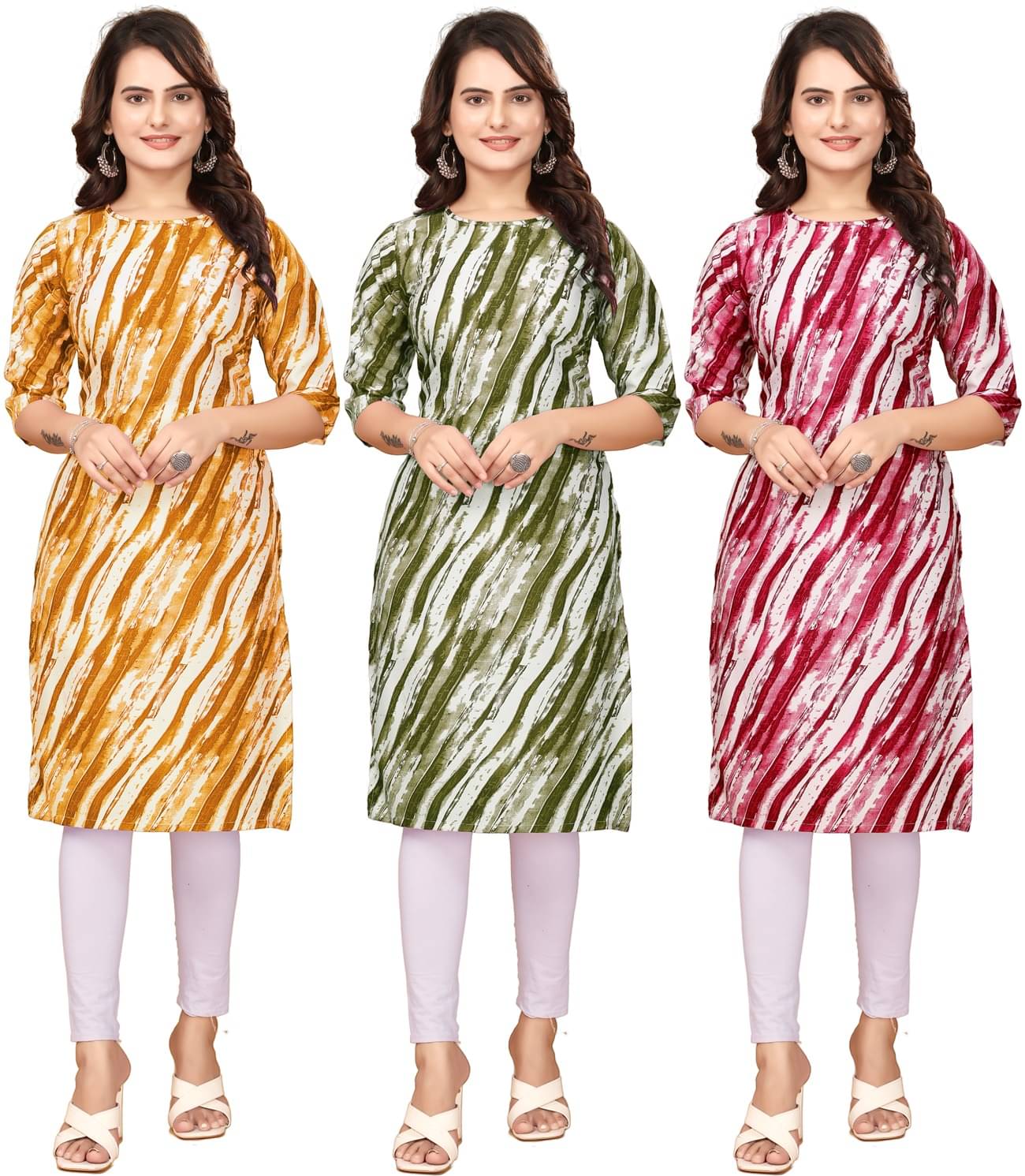 VACHHARAJ GROUP Crepe Printed Straight Women's Kurti - Yellow,Green,Red ( Pack of 3 ) VACHHARAJ GROUP Crepe Printed Straight Women's Kurti - Yellow,Green,Red ( Pack of 3 )