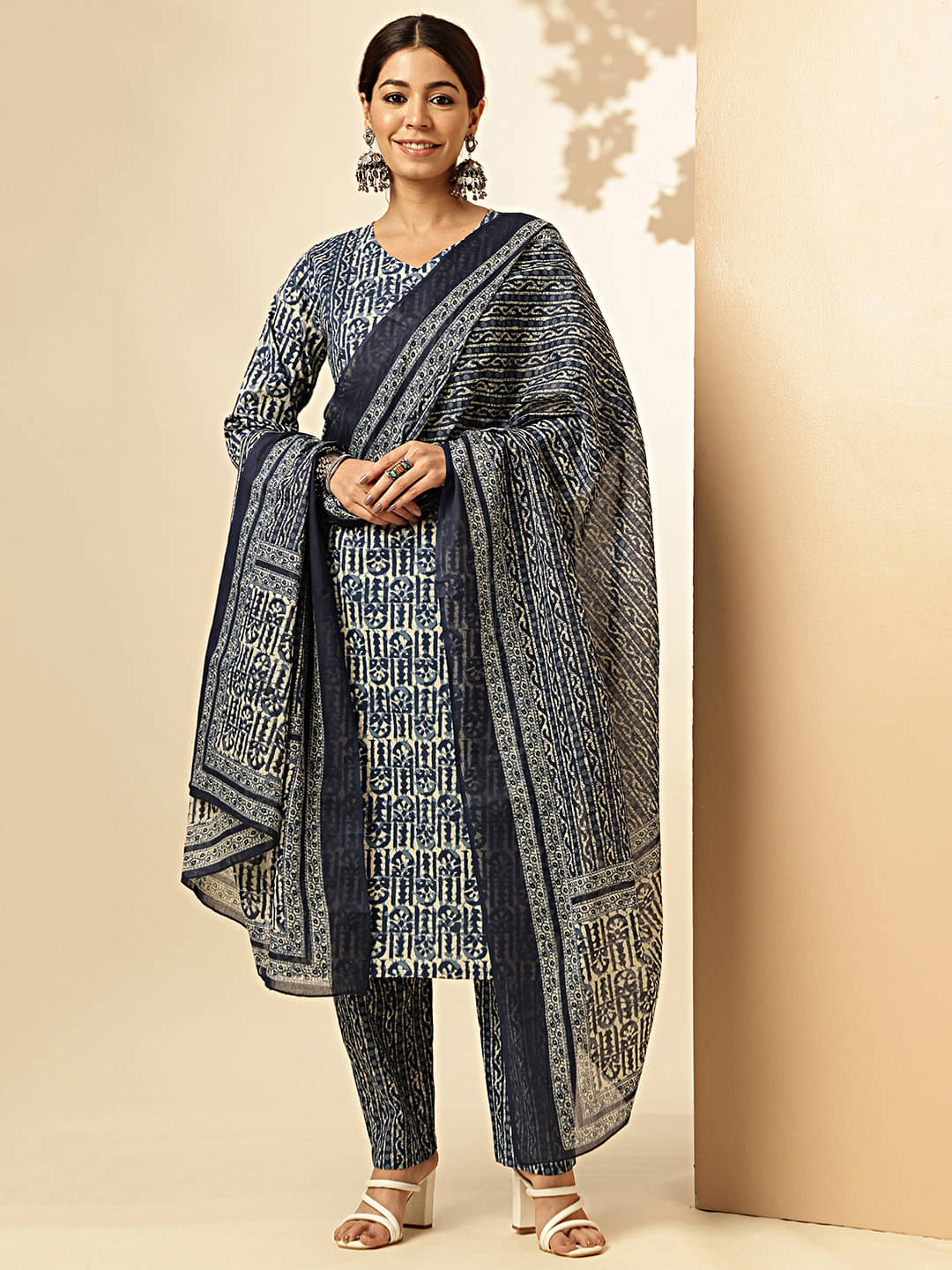 Vbuyz Cotton Printed Kurti With Pants Women's Stitched Salwar Suit - Blue ( Pack of 1 )     			Vbuyz Cotton Printed Kurti With Pants Women's Stitched Salwar Suit - Blue ( Pack of 1 )