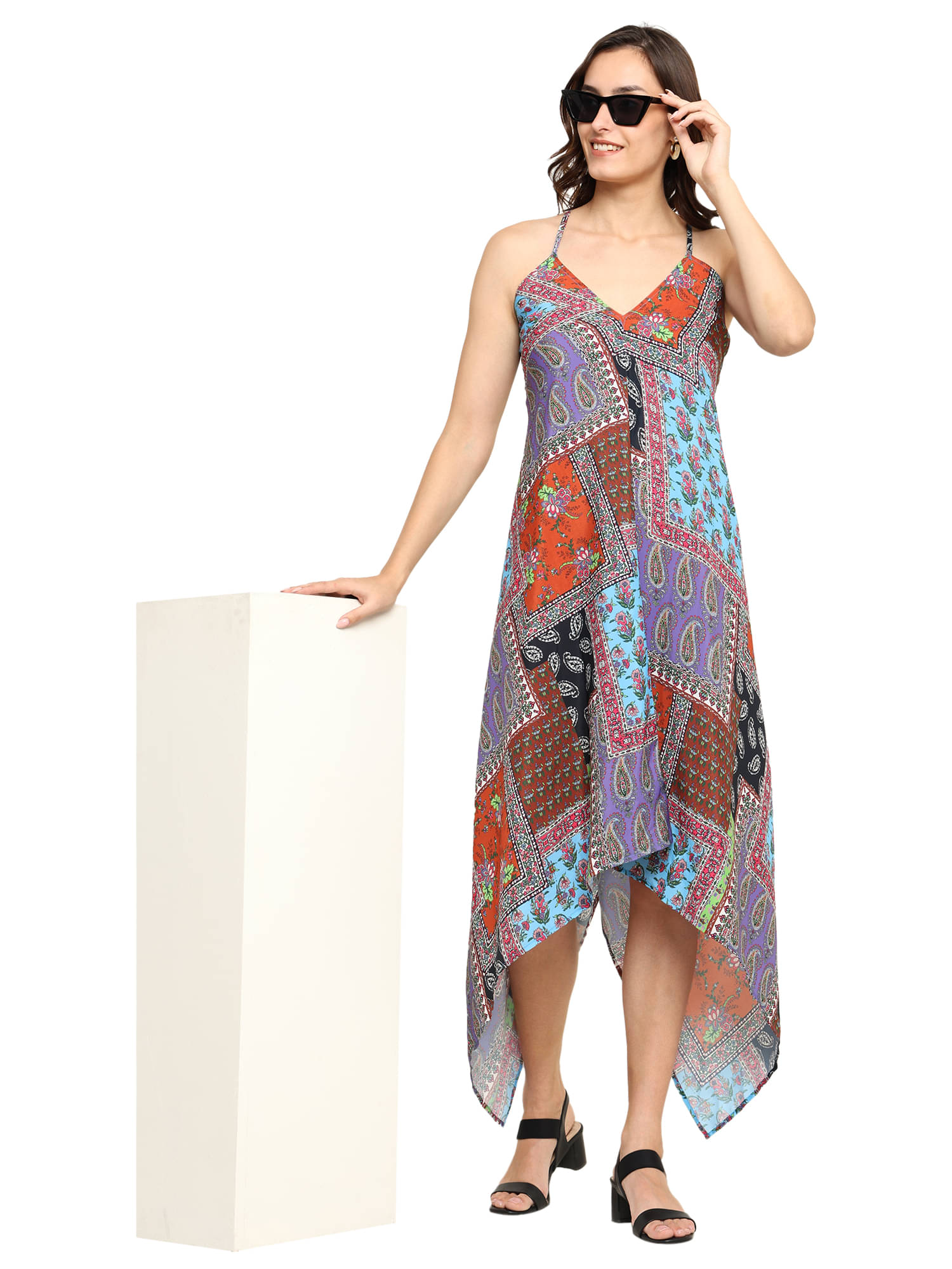     			Yash Gallery Women Polyester Printed Fit & Flare Dress ( Multi Color )