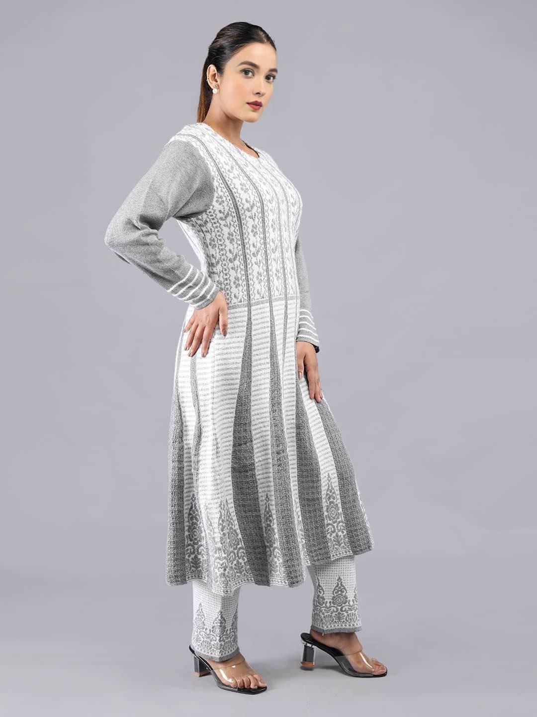 tysort Woollen Self Design Kurti With Pants Women's Stitched Salwar Suit - Grey ( Pack of 1 )     			tysort Woollen Self Design Kurti With Pants Women's Stitched Salwar Suit - Grey ( Pack of 1 )