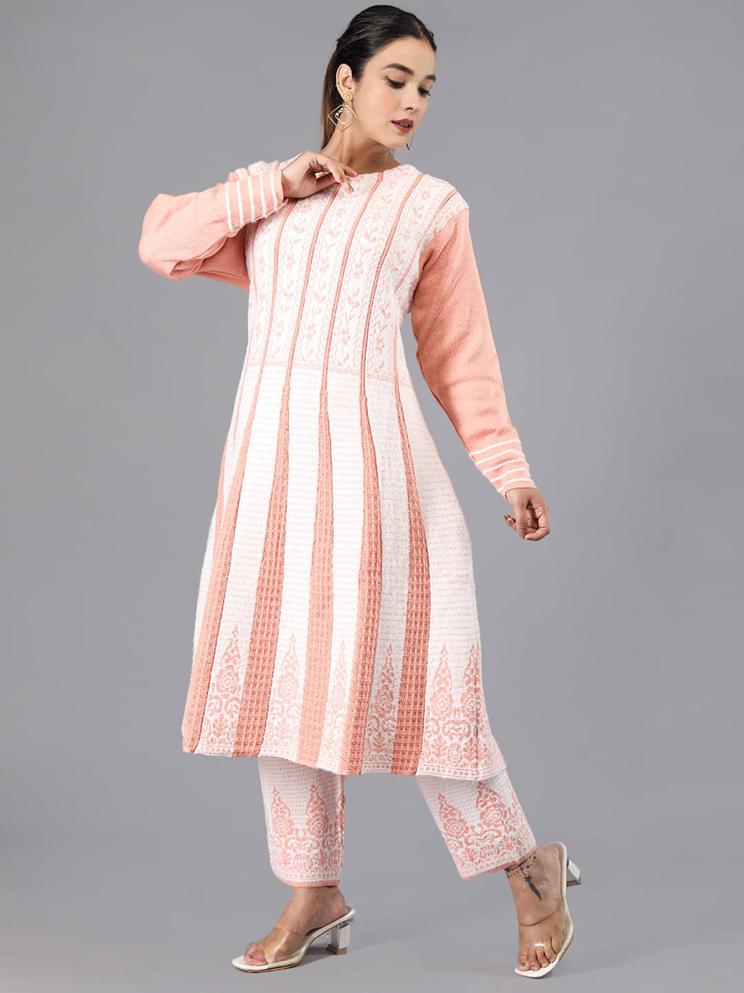 tysort Woollen Striped Kurti With Pants Women's Stitched Salwar Suit - Orange ( Pack of 1 ) tysort Woollen Striped Kurti With Pants Women's Stitched Salwar Suit - Orange ( Pack of 1 )