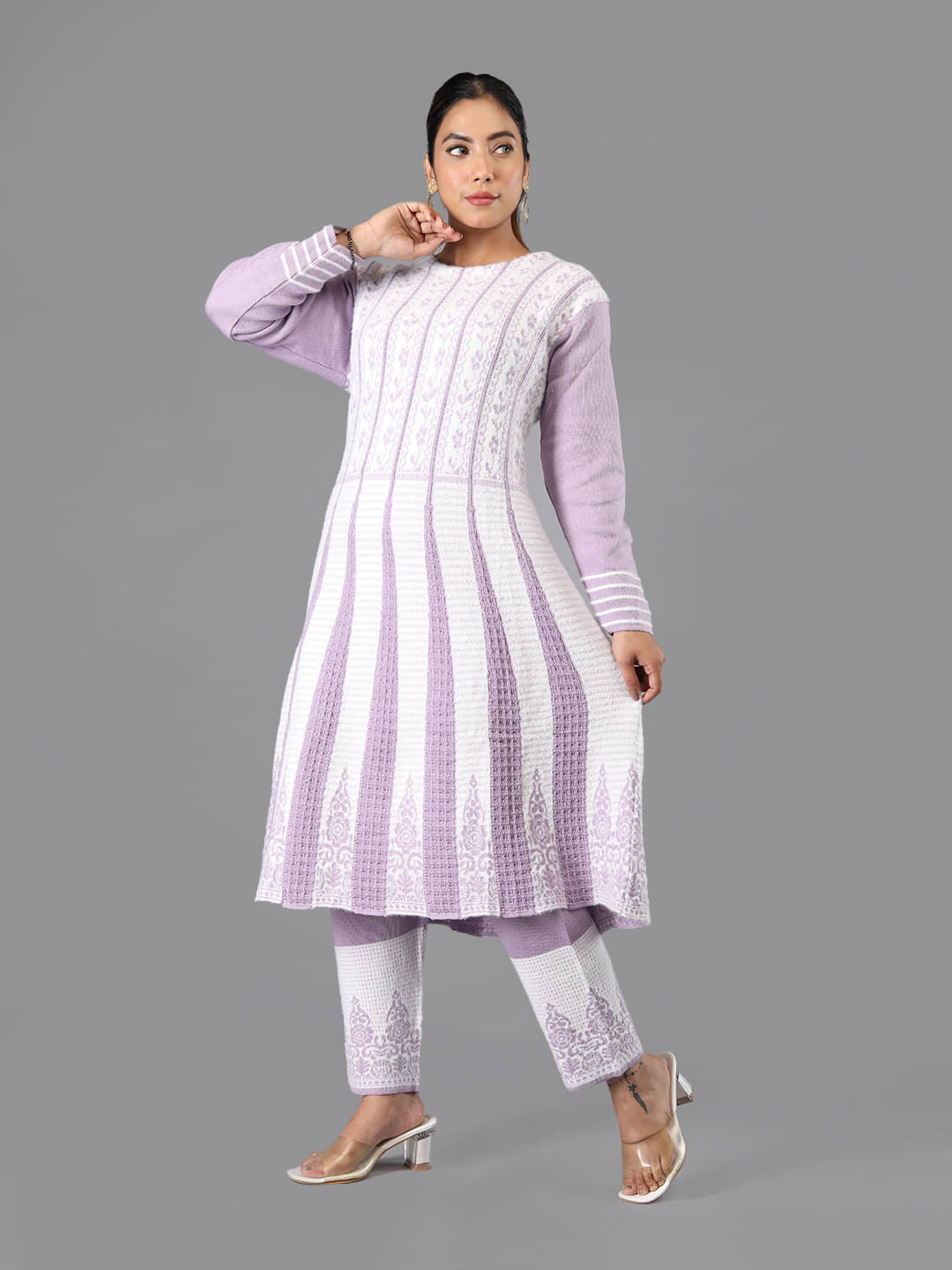     			tysort Woollen Striped Kurti With Pants Women's Stitched Salwar Suit - Lavender ( Pack of 1 )