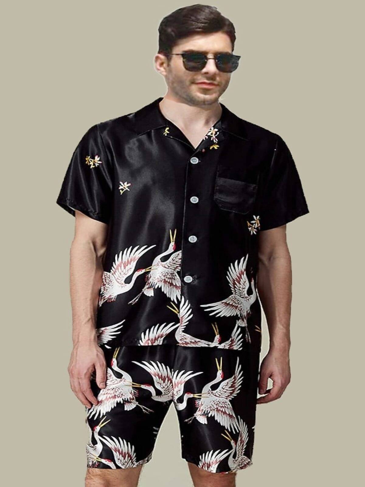     			yellow tree Men's Shirt With Shorts Co-Ords Set ( Pack of 1 , Black )