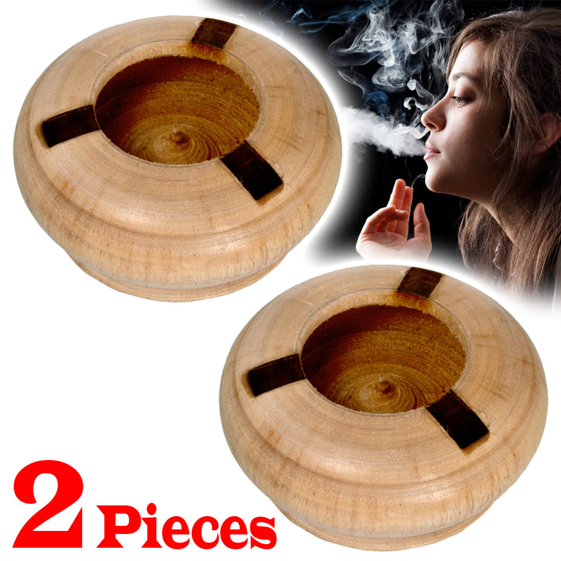 2 Pieces Wooden Handmade Cigarette Ashtray Ash Holder - Cookware | Buy online on ZillyBuy