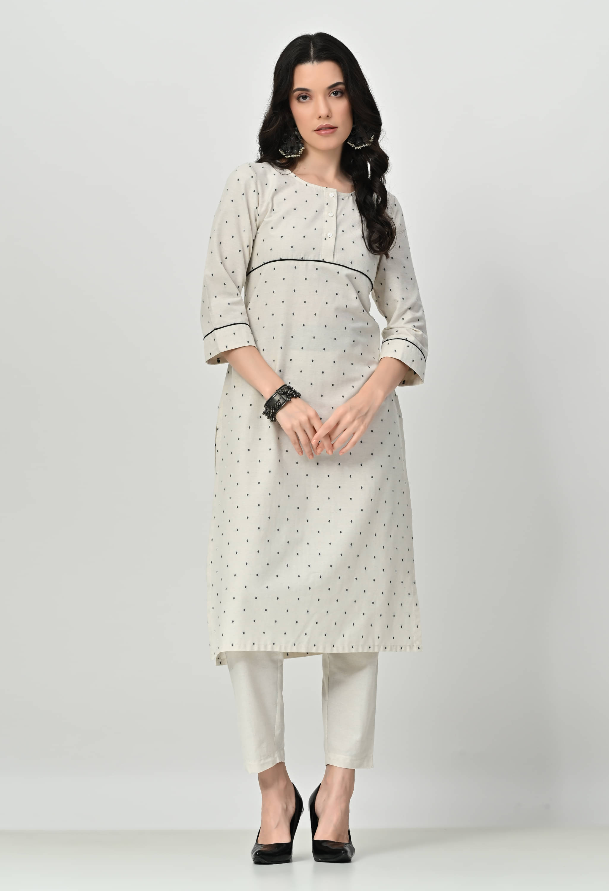 AMBI Cotton Blend Printed Kurti With Palazzo Women's Stitched Salwar Suit - Cream ( Pack of 1 ) AMBI Cotton Blend Printed Kurti With Palazzo Women's Stitched Salwar Suit - Cream ( Pack of 1 )