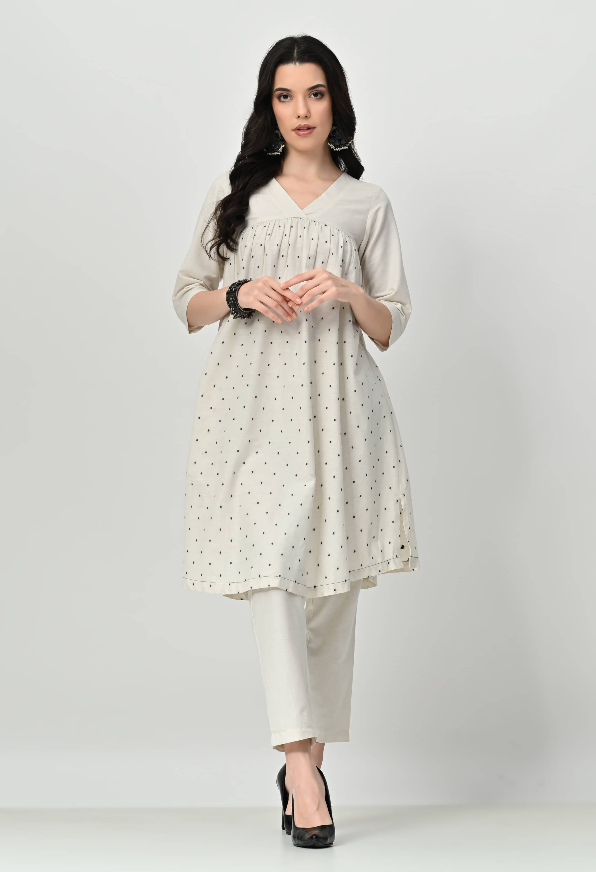 AMBI Cotton Blend Printed Kurti With Palazzo Women's Stitched Salwar Suit - Cream ( Pack of 1 ) AMBI Cotton Blend Printed Kurti With Palazzo Women's Stitched Salwar Suit - Cream ( Pack of 1 )