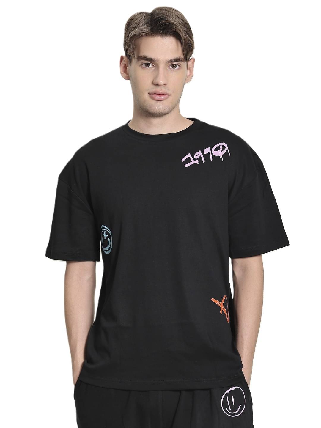     			Bene Kleed Unisex Black Graphic Printed Pure Cotton Oversized Tshirt